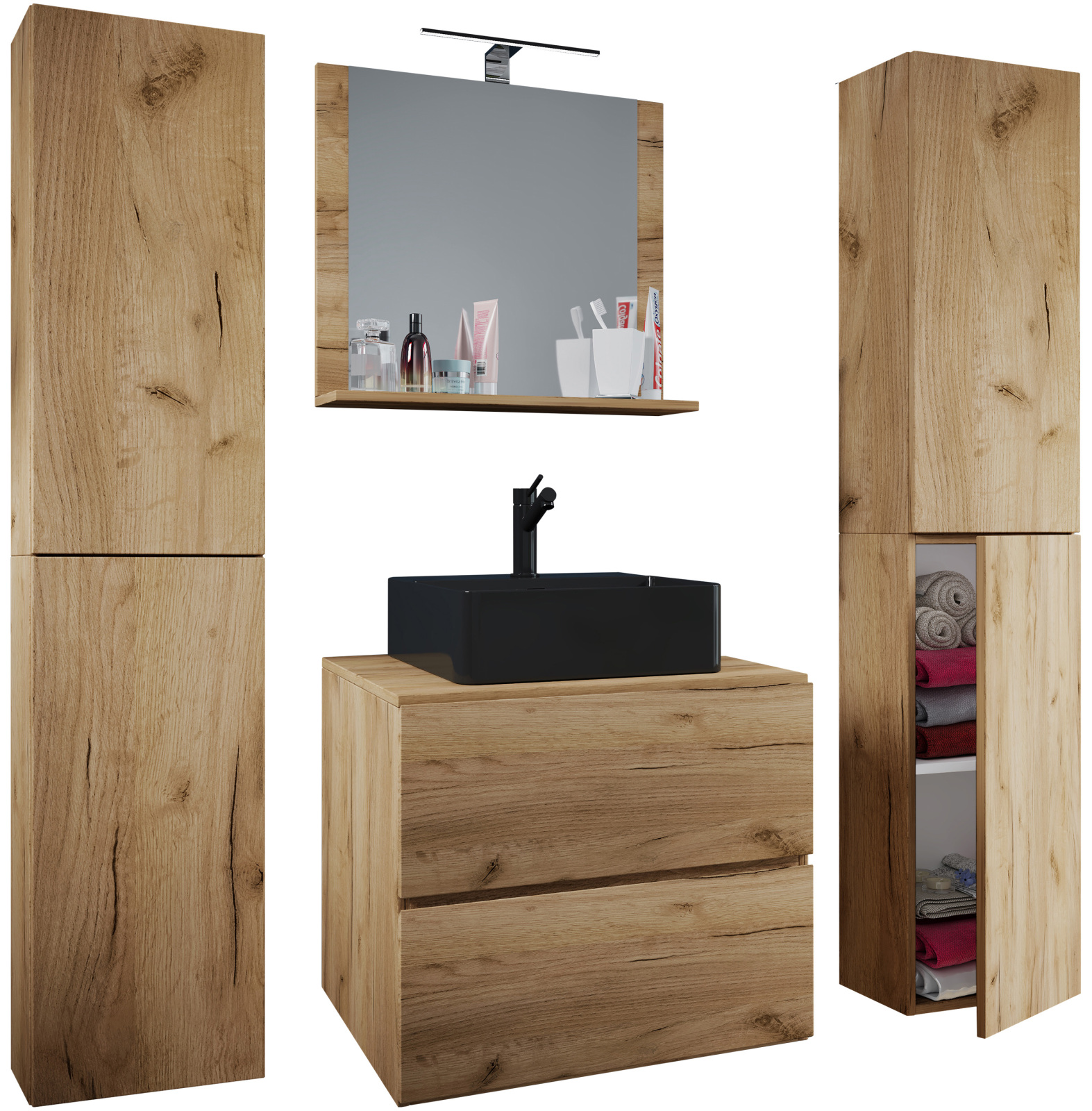 5-teiliges Badmöbel-Set LENDAS BL XL - Honig Eiche - 60 cm