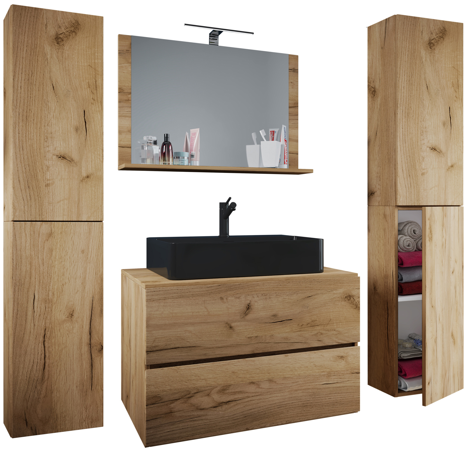 5-teiliges Badmöbel-Set LENDAS BL XL - Honig-Eiche - 80 cm