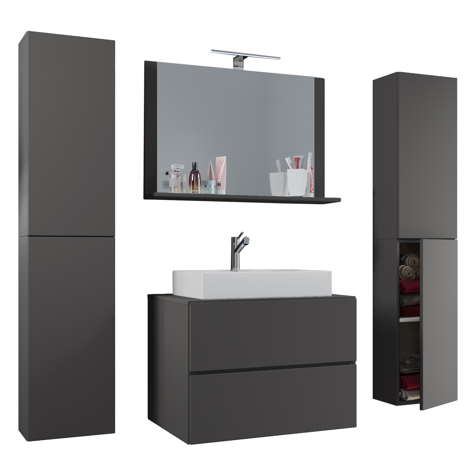 5-teiliges Badmöbel-Set LENDAS XL - anthrazit - 80 cm