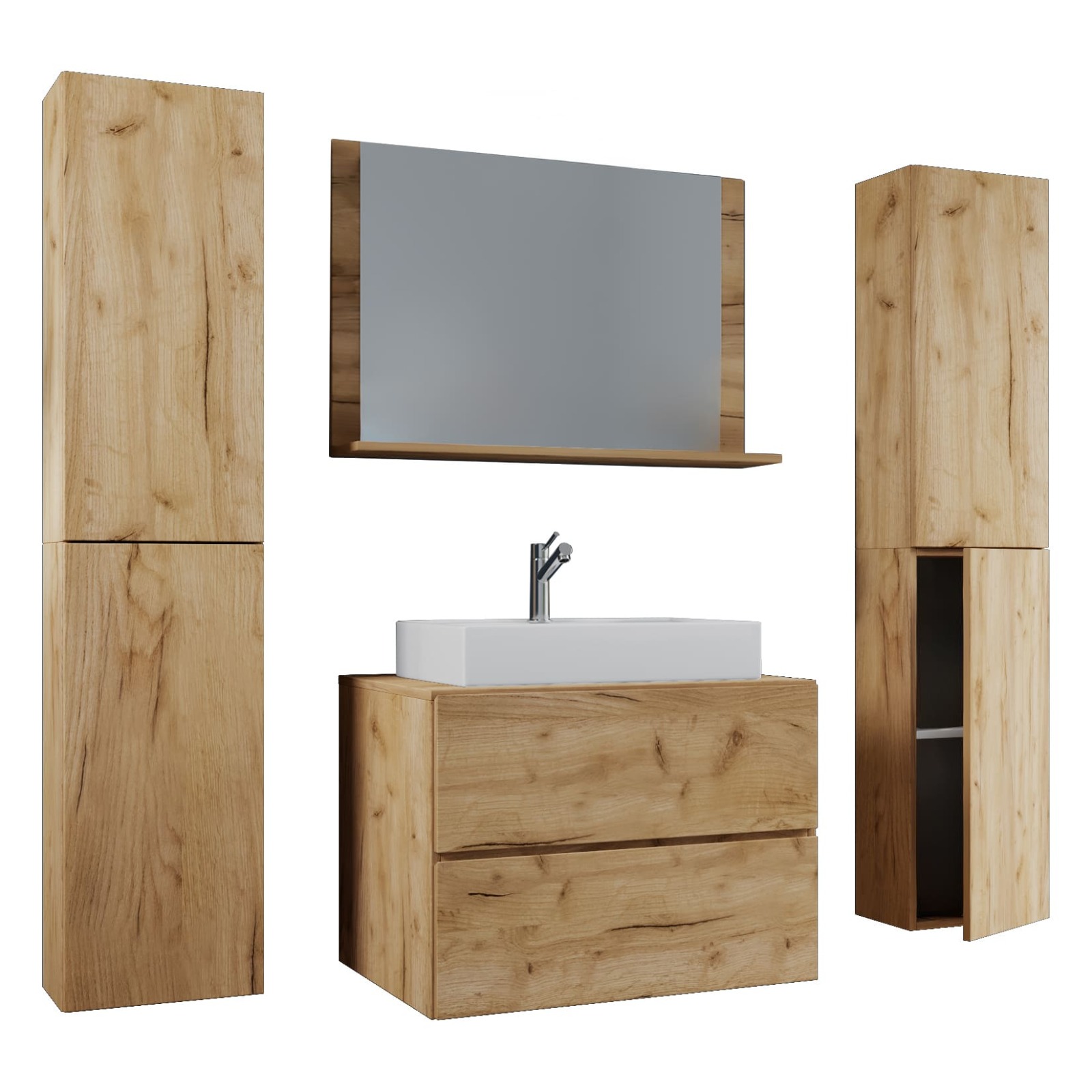5-teiliges Badmöbel-Set LENDAS XL - Honig Eiche - 60 cm