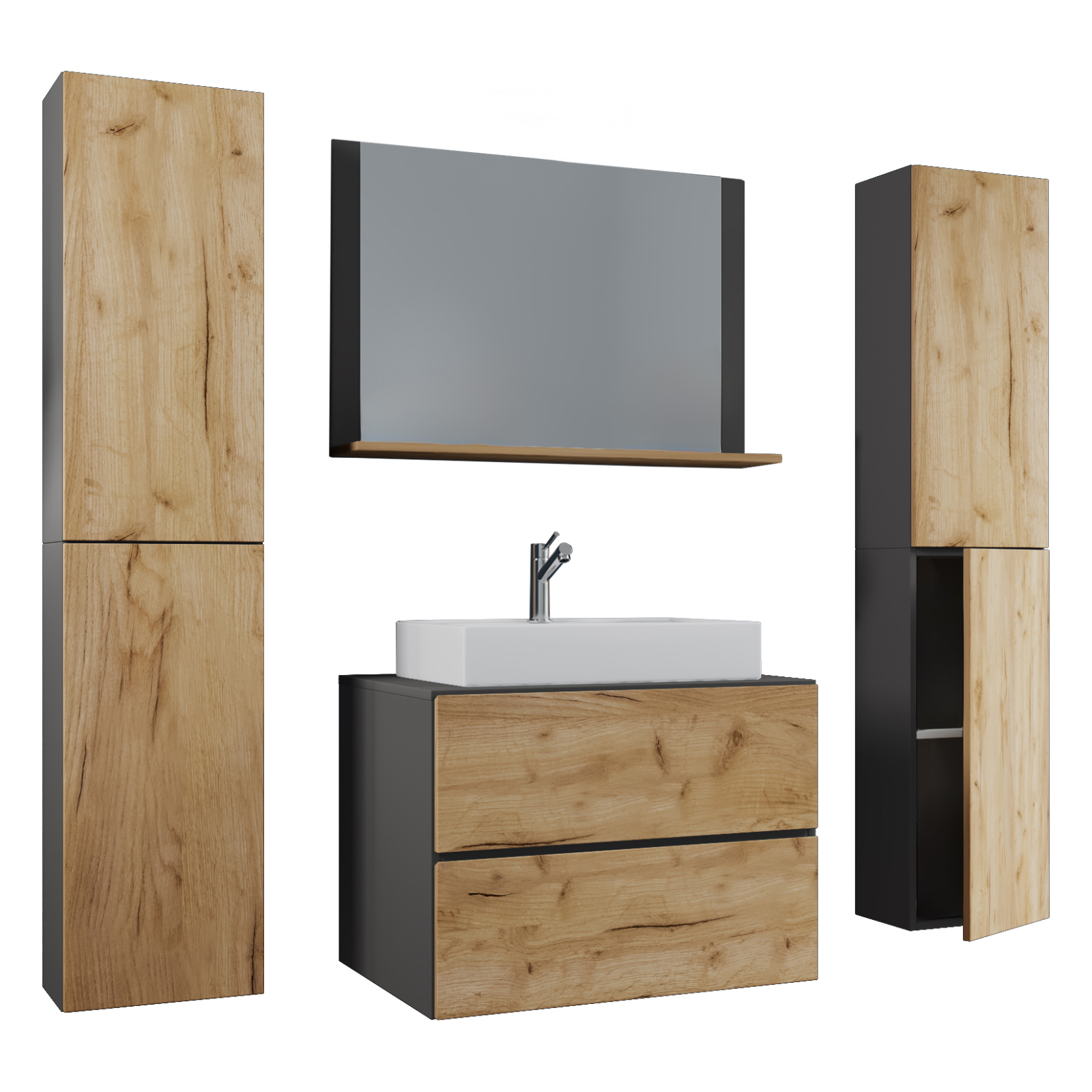 5-teiliges Badmöbel-Set LENDAS XL - Honig Eiche - anthrazit - 60 cm