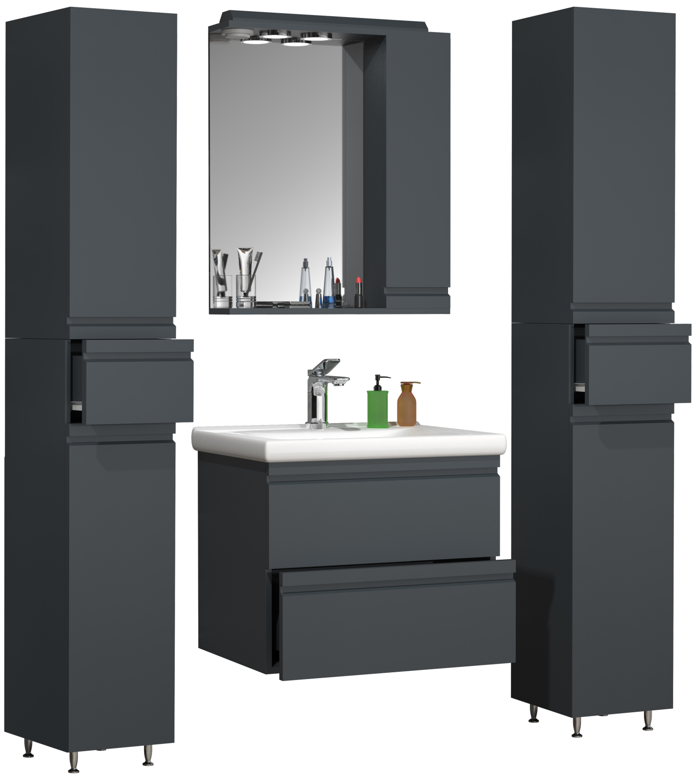 5-teiliges Badmöbel-Set SILORA L - anthrazit - 60 cm Waschbecken - mit Spiegelschrank
