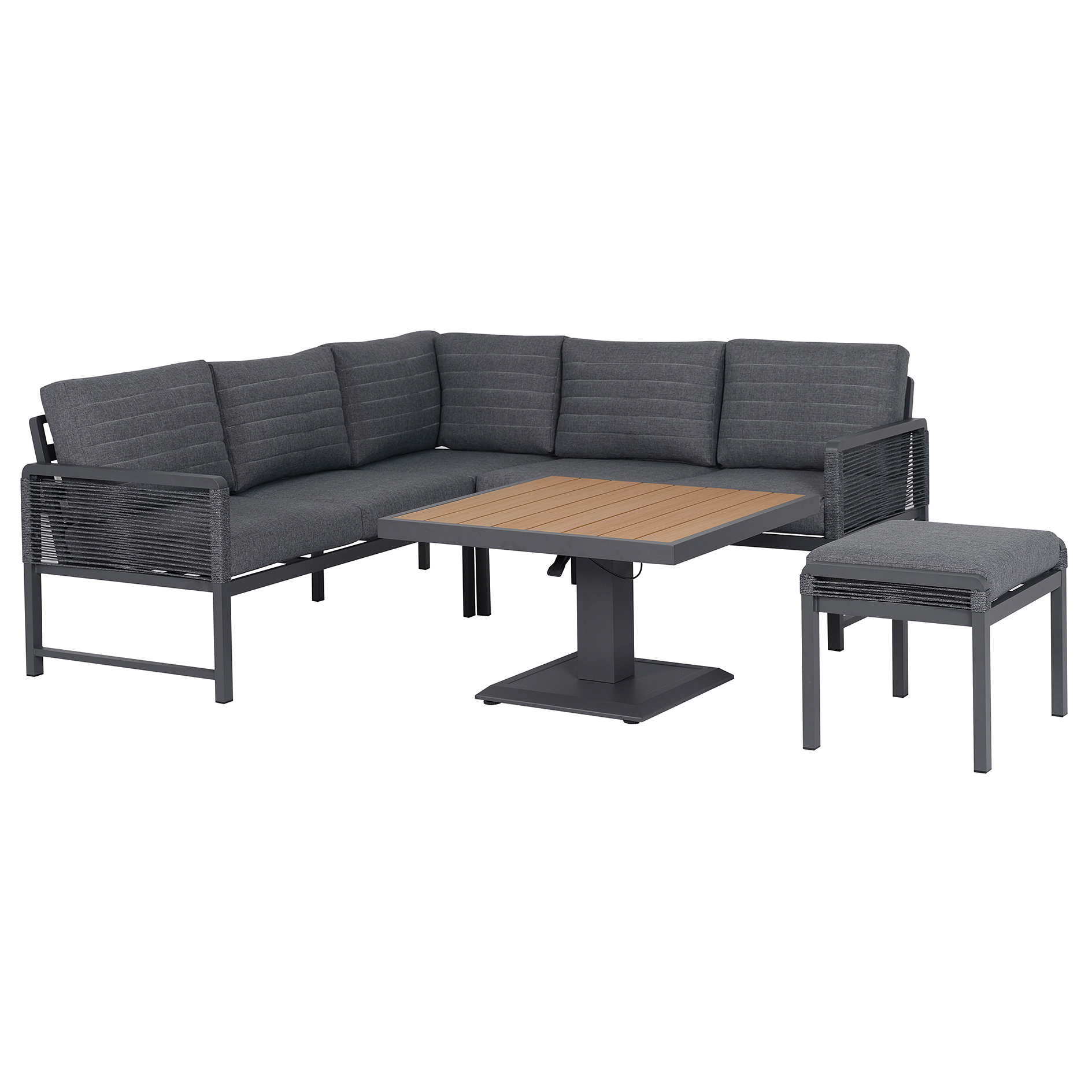 5-teiliges Gartenlounge-Set - grau - mit Lifttisch und Polster