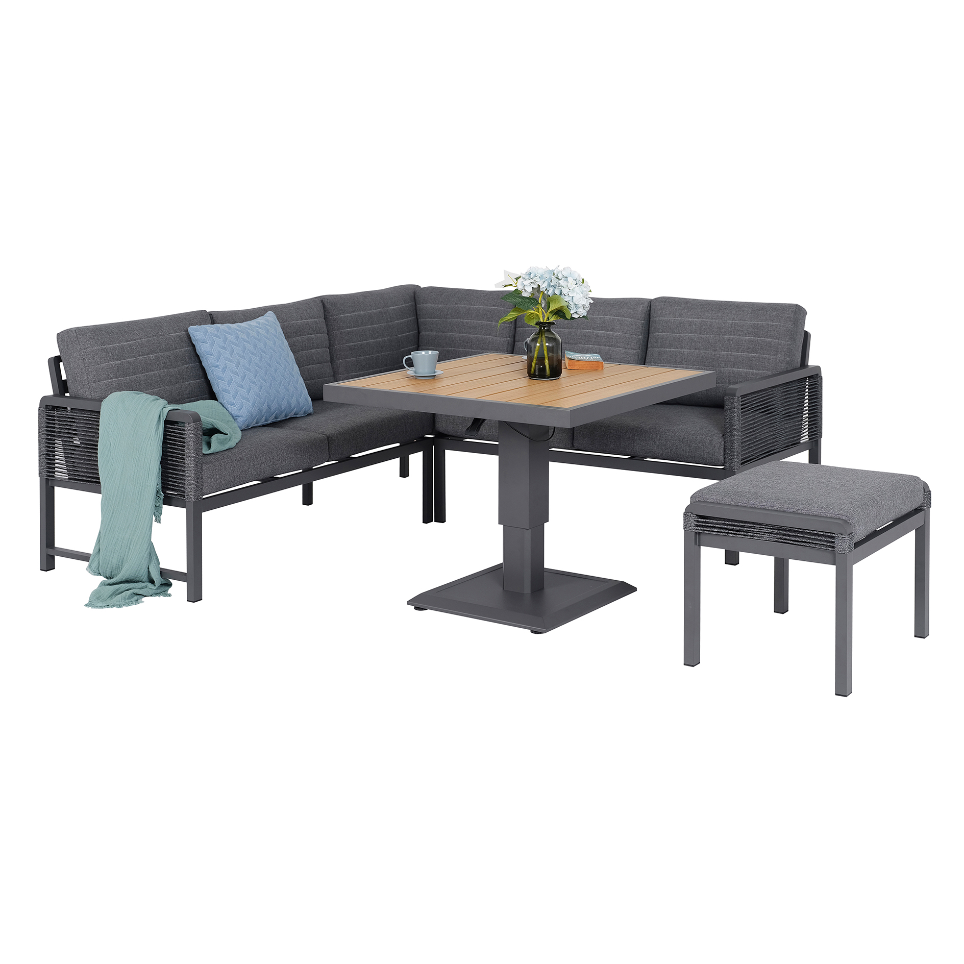 5-teiliges Gartenlounge-Set - grau - mit Lifttisch und Polster
