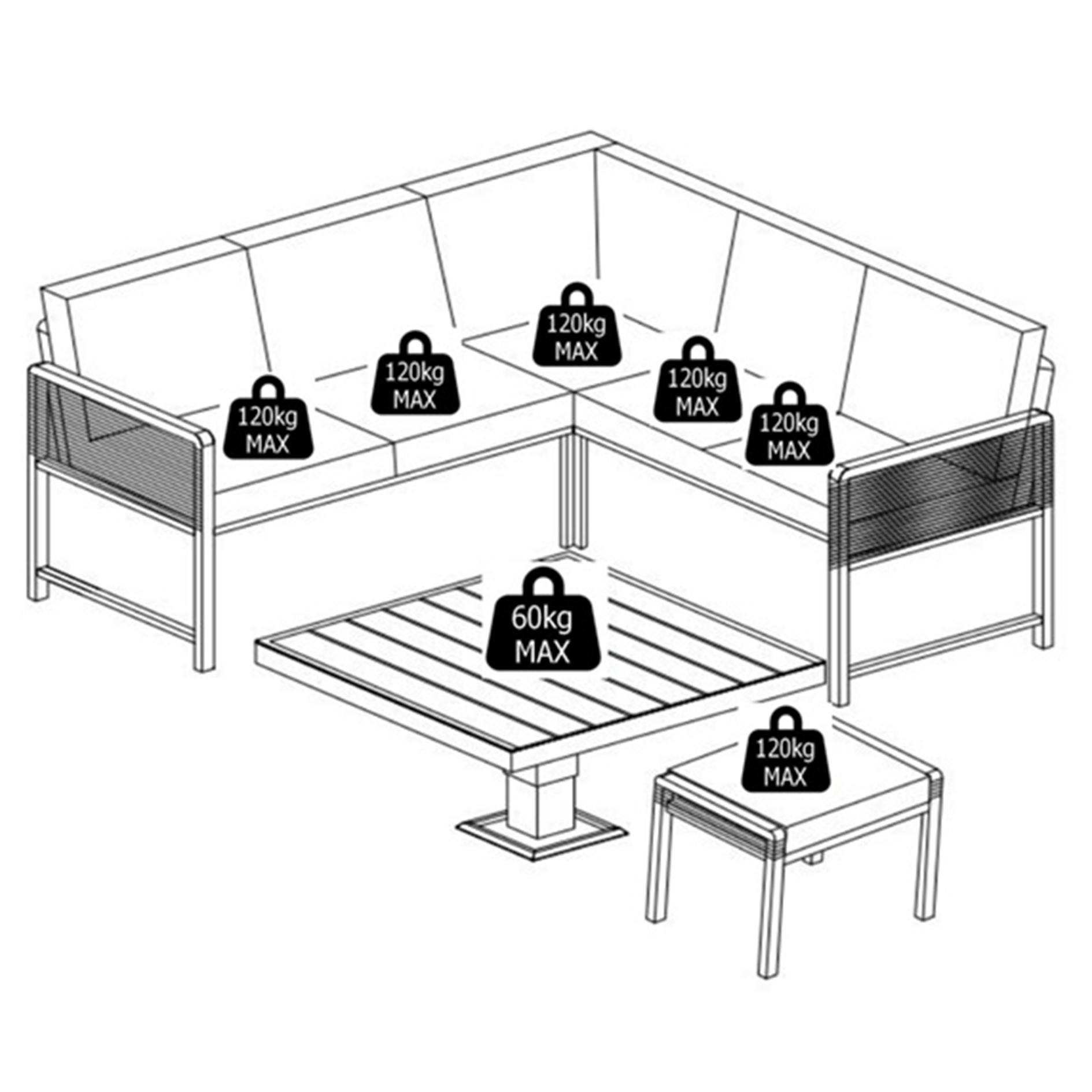 5-teiliges Gartenlounge-Set - grau - mit Lifttisch und Polster