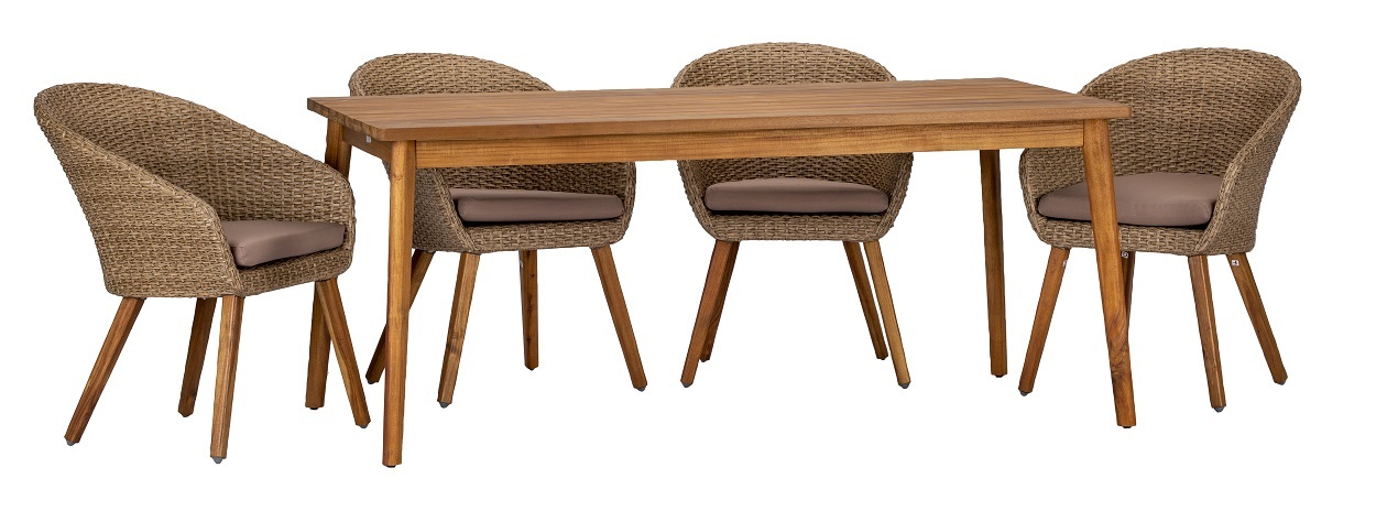 5-teiliges Gartenmöbel-Set - Akazie massiv - teakfarben - 180x90 cm