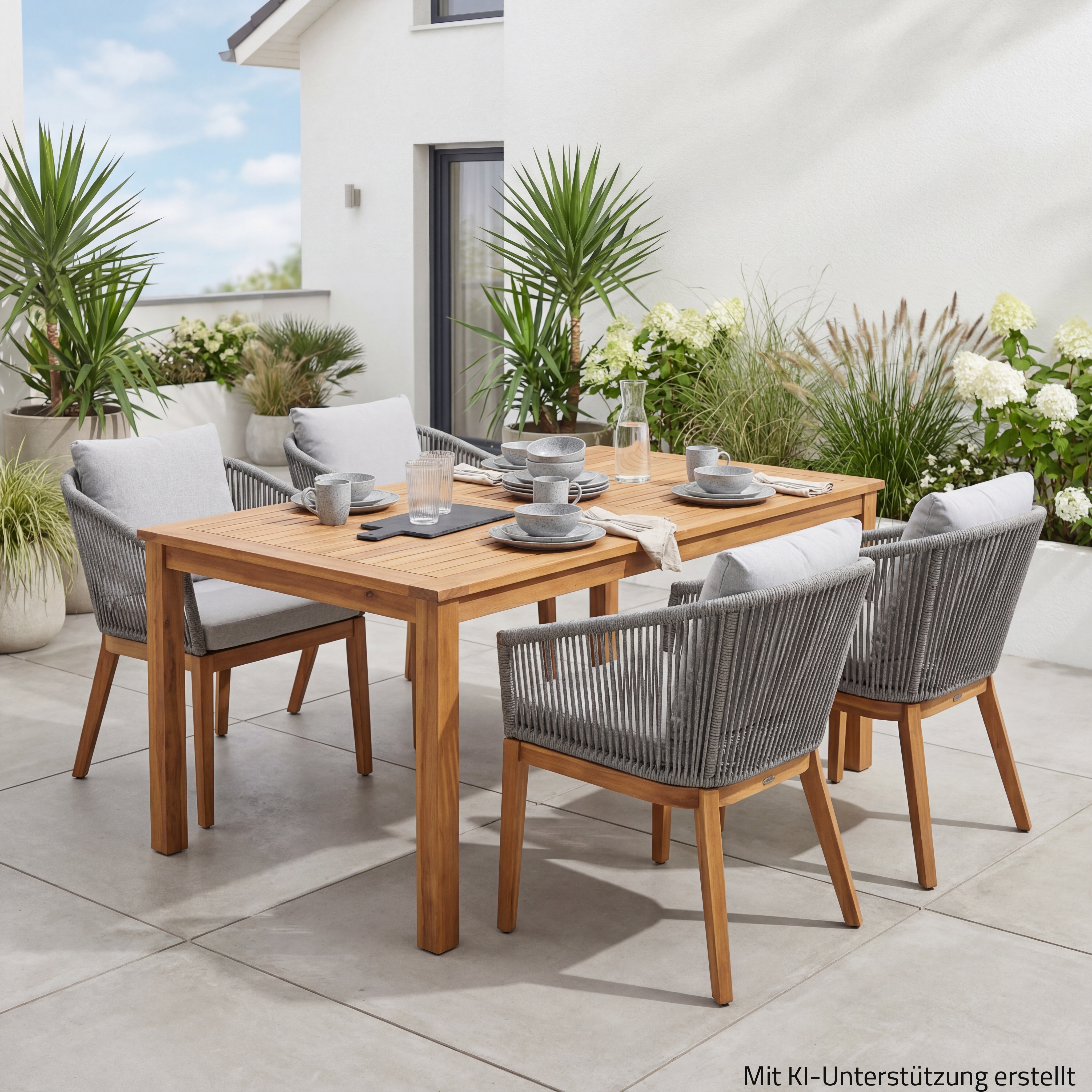 5-teiliges Gartenmöbel-Set - anthrazit-grau - Akazie