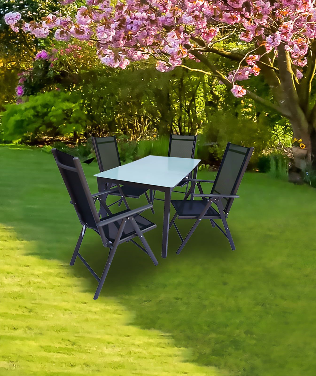 5-teiliges Gartenmöbel-Set - anthrazit - Mattglas-Tisch - 140 cm