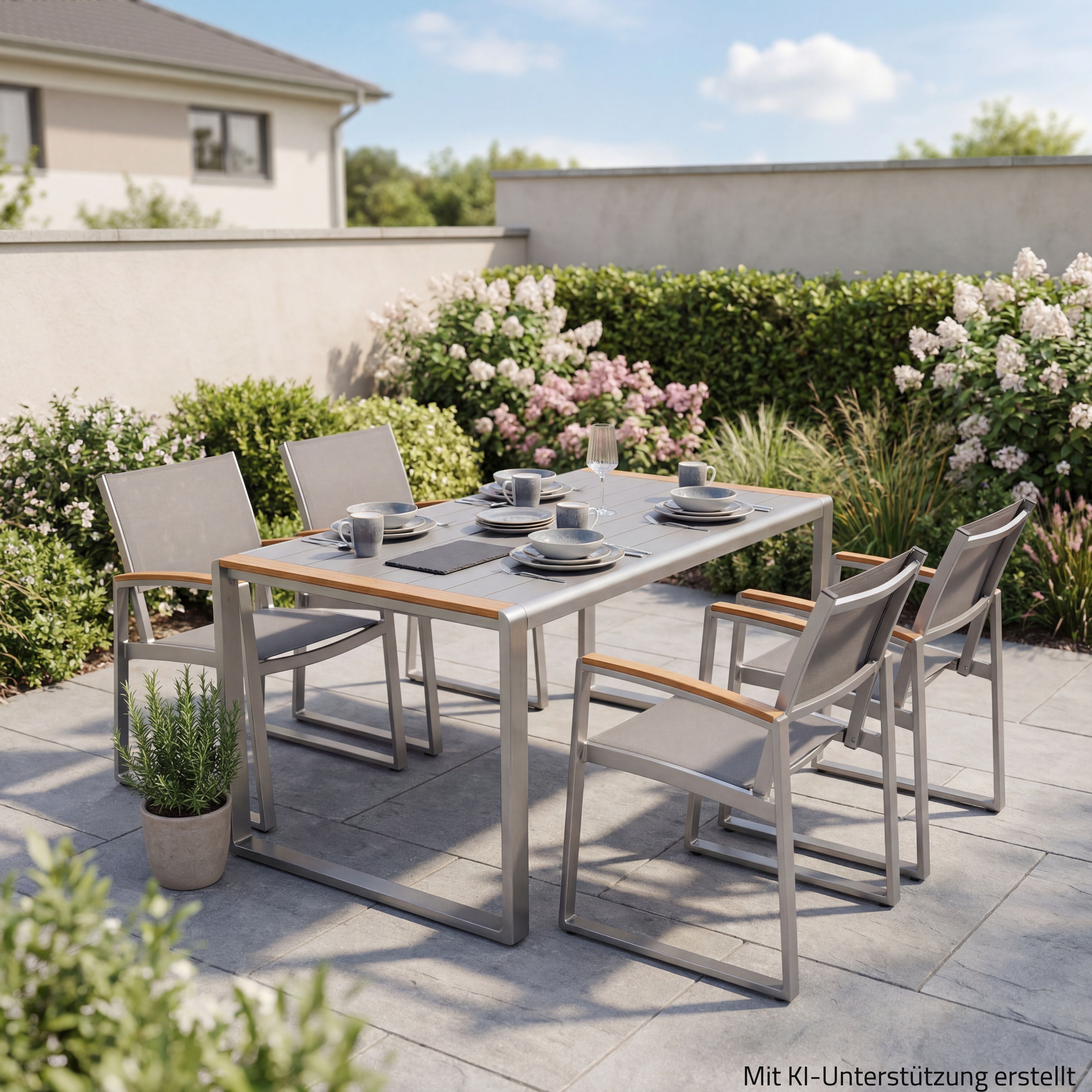 5-teiliges Gartenmöbel-Set AVA - grau - Kunststoffgeflecht