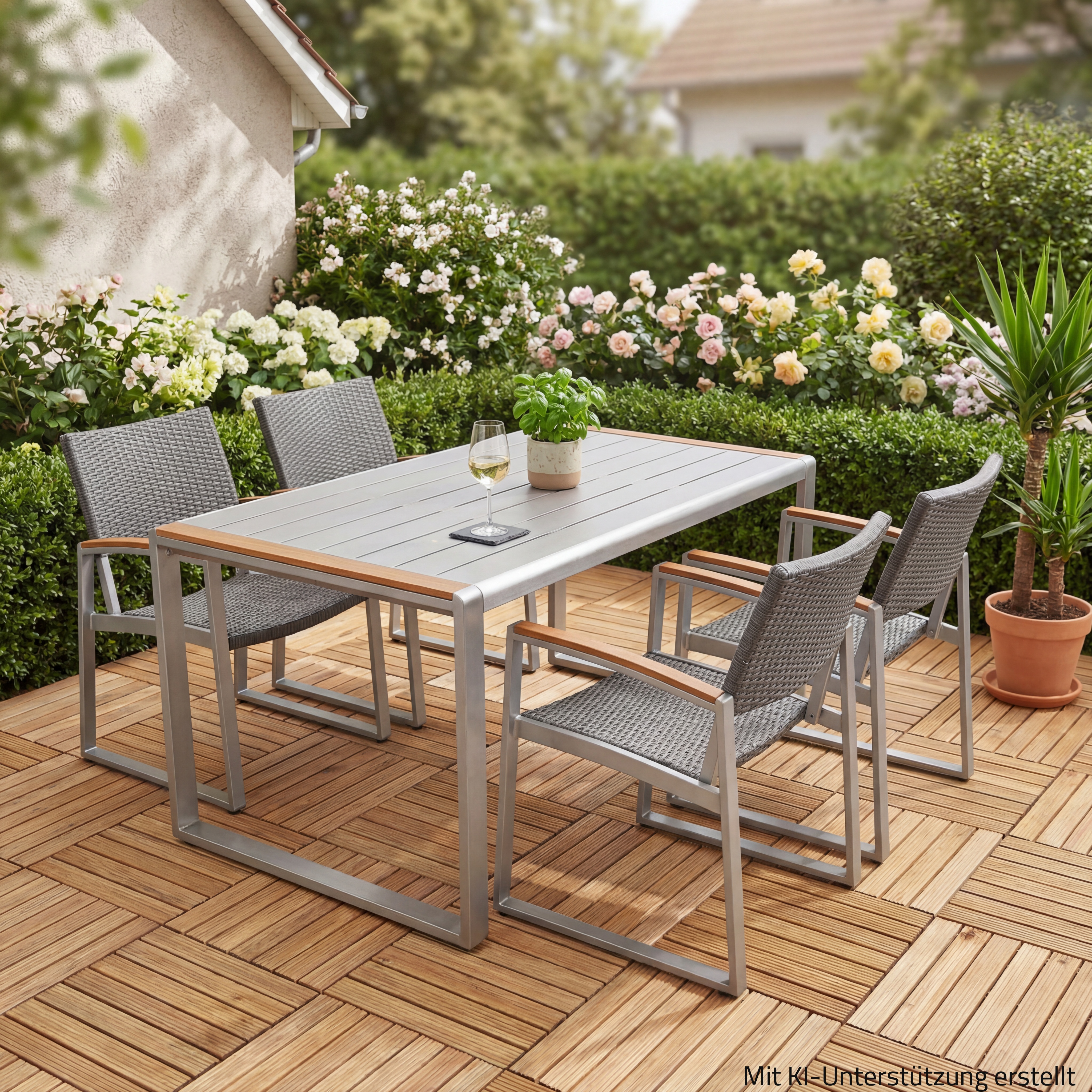 5-teiliges Gartenmöbel-Set AVA - grau - Kunststoffgeflecht