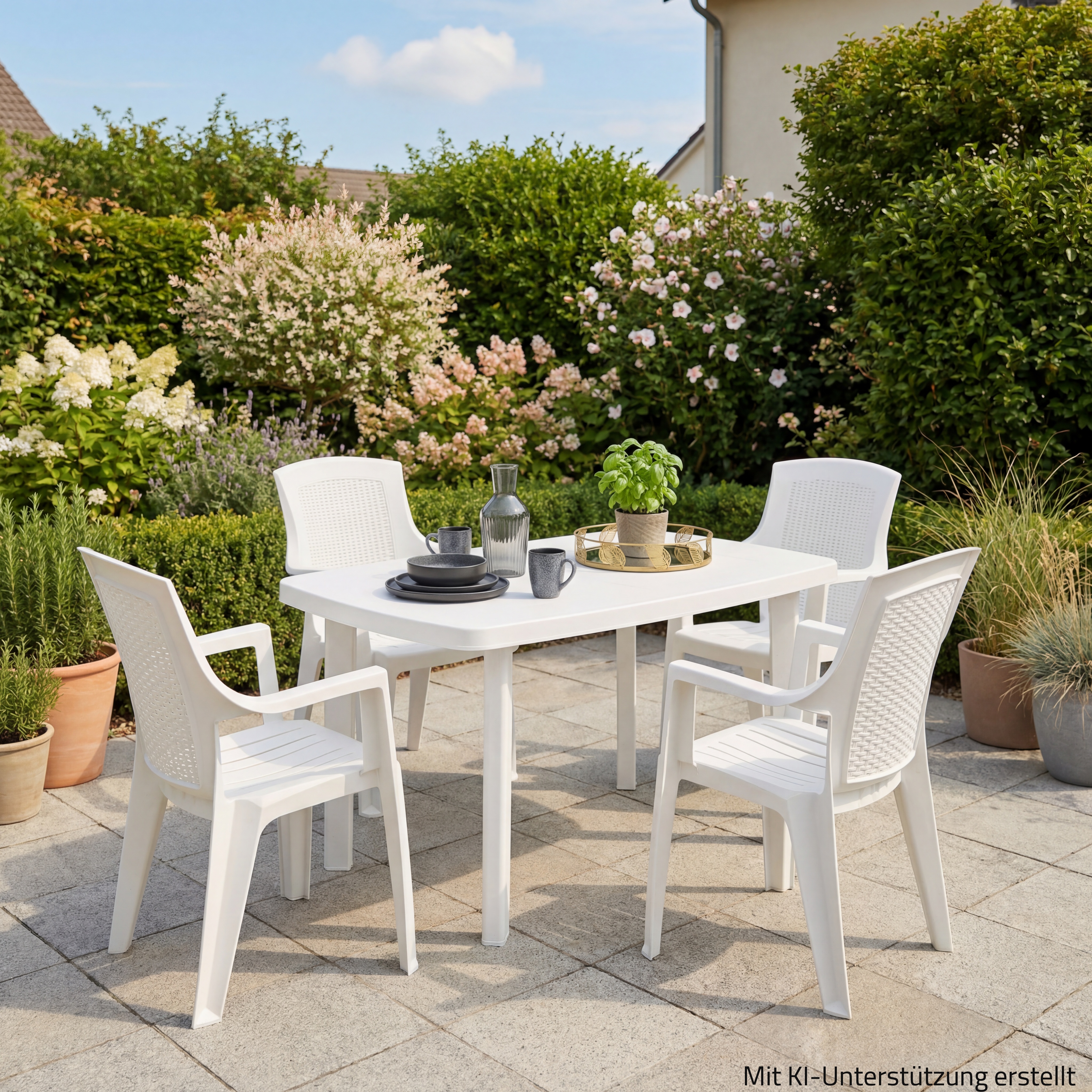 5-teiliges Gartenmöbel-Set EDEN + FARO - weiß - Kunststoff