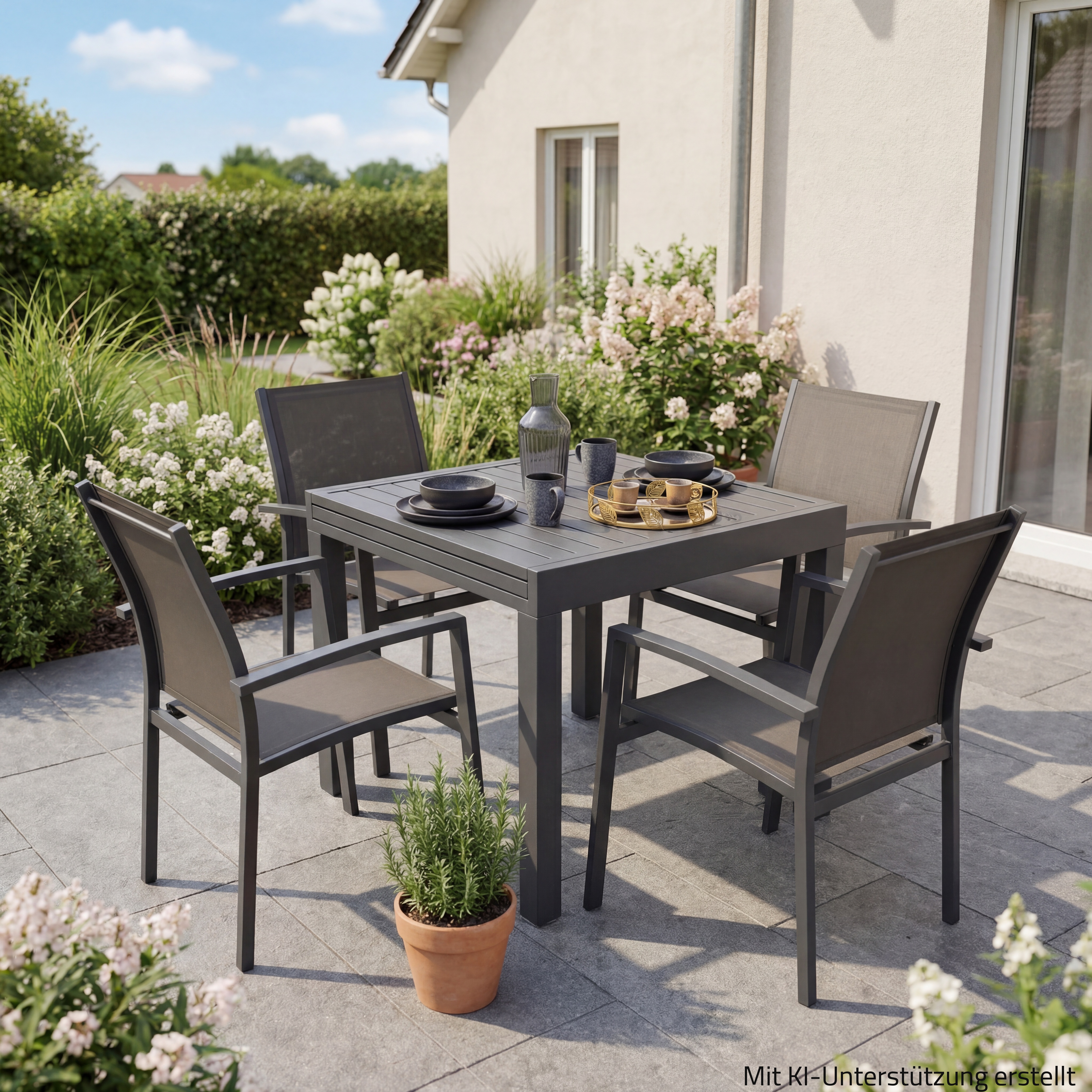 5-teiliges Gartenmöbel-Set ELENA - anthrazit - Aluminium