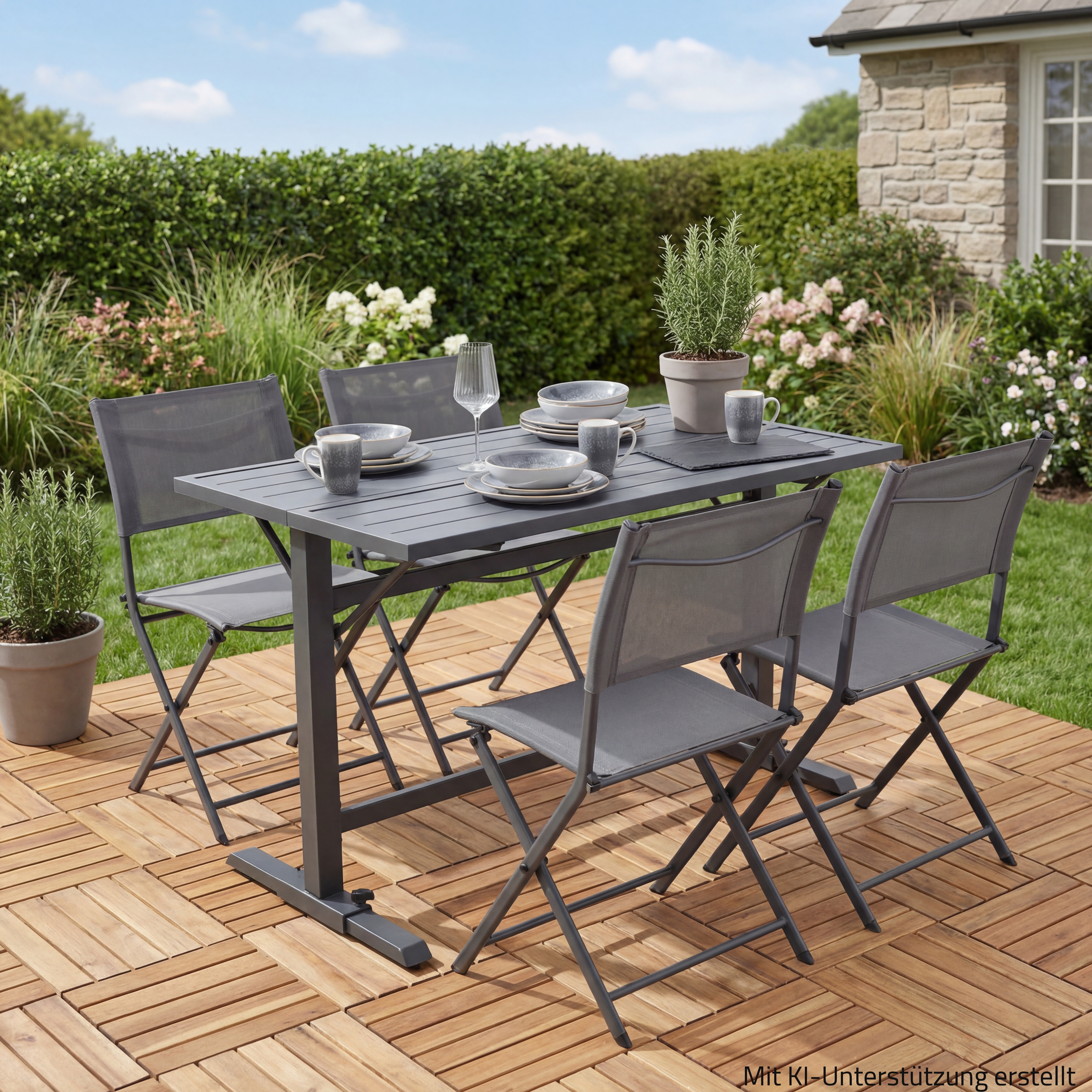 5-teiliges Gartenmöbel-Set - grau - klappbar