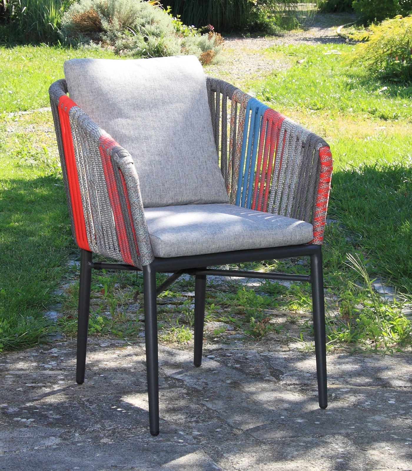 5-teiliges Gartenmöbel-Set - grau-multicolor - mit Sitzpolster