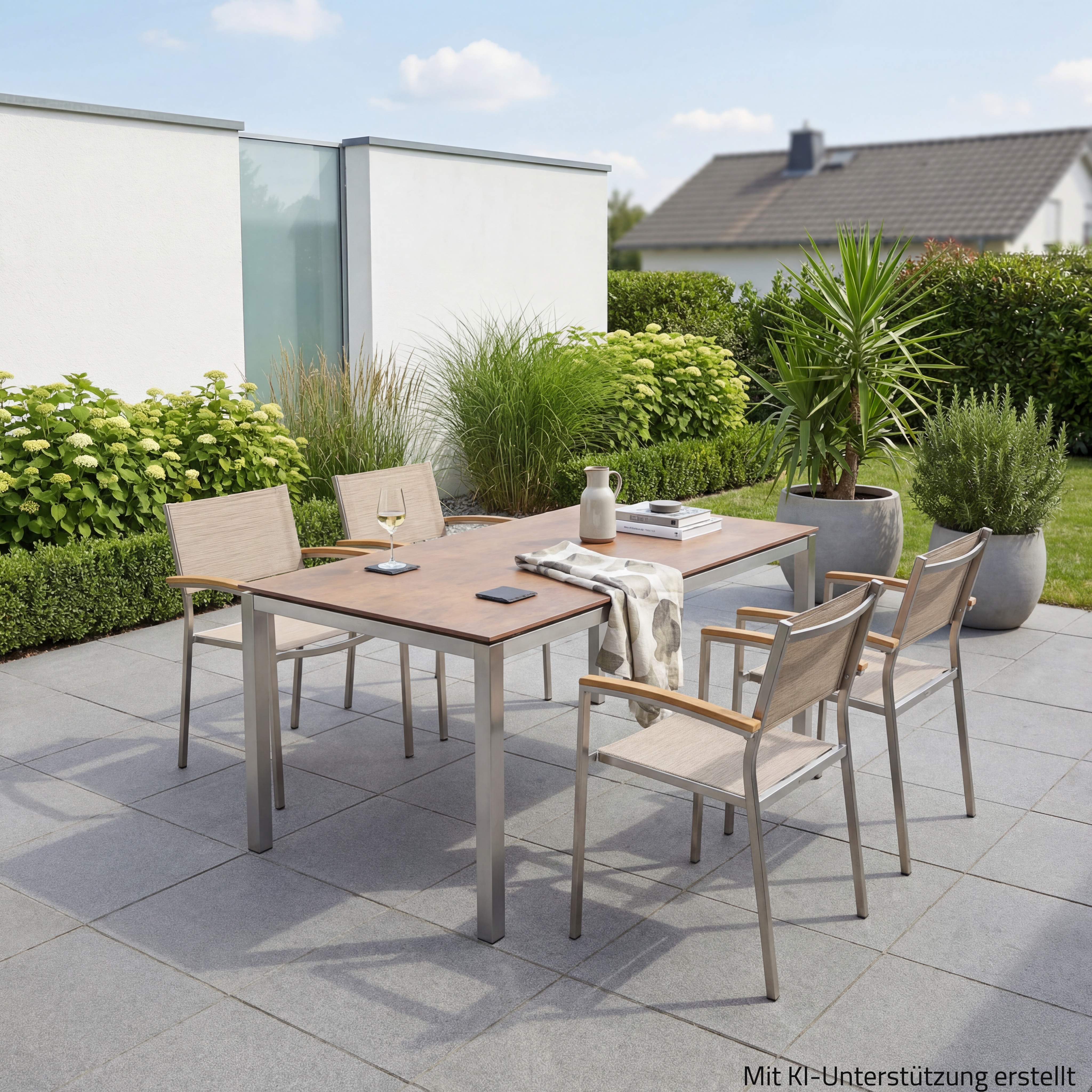 5-teiliges Gartenmöbel-Set - silber-sand - 150x90 cm