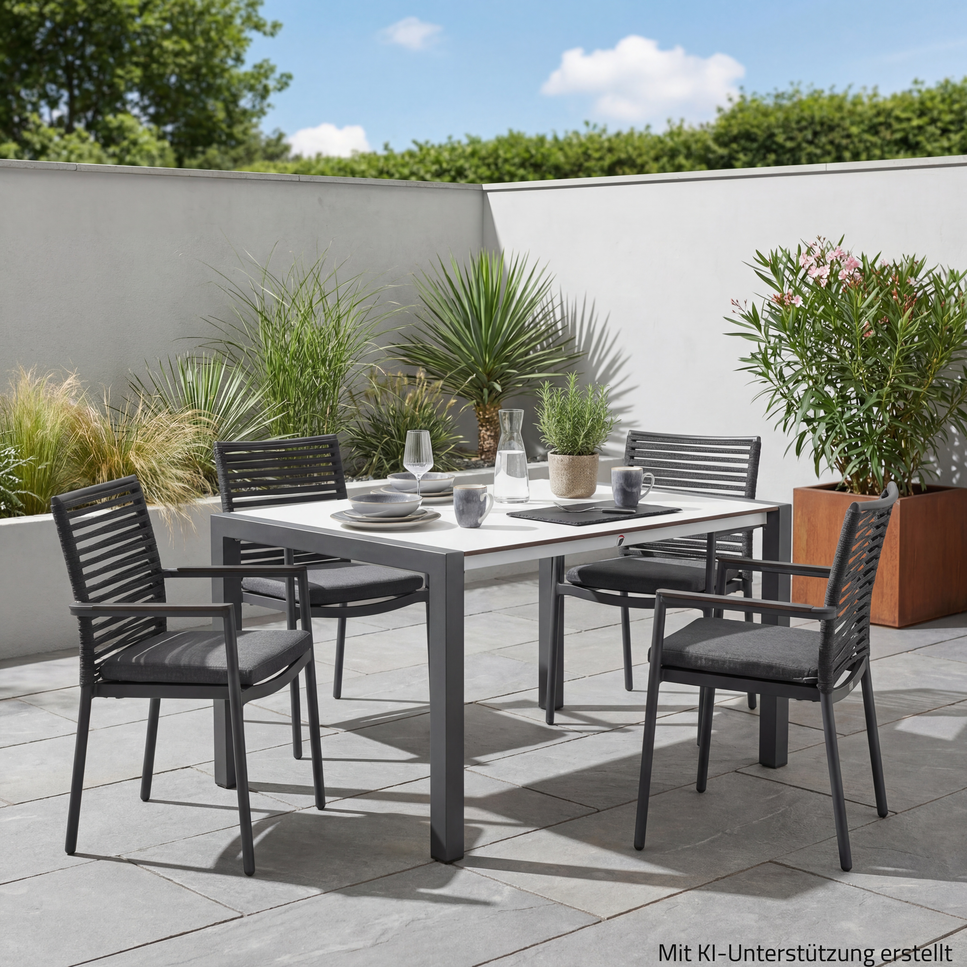 5-teiliges Gartenmöbelset - anthrazit - mit Kissen