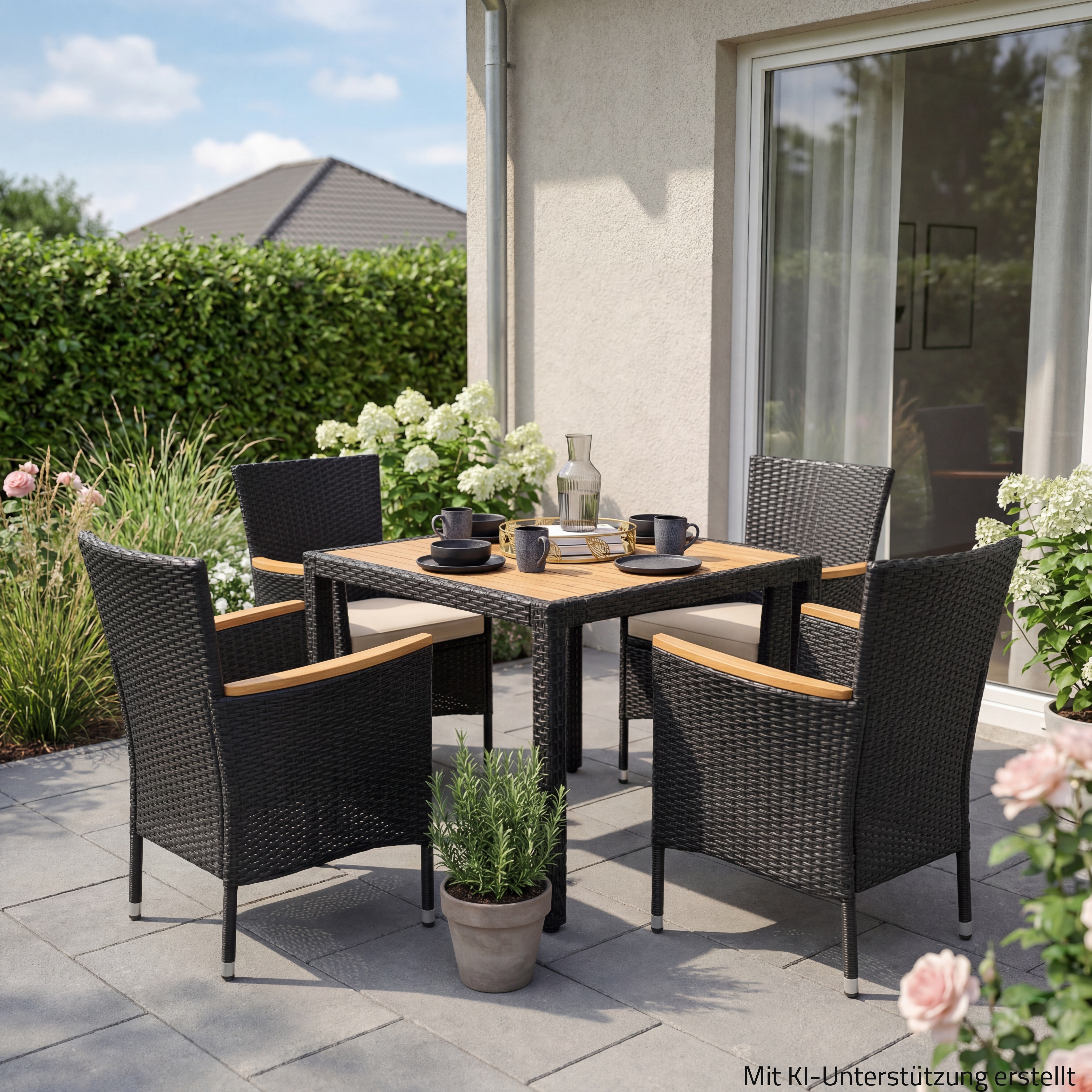 5-teiliges Gartenset - schwarz-natur - Polyrattan