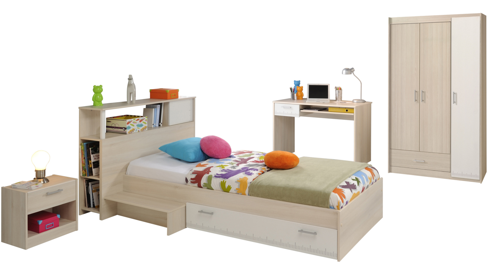 5-teiliges Jugendzimmer CHARLY 10 - weiß-Akazie - mit Schrank
