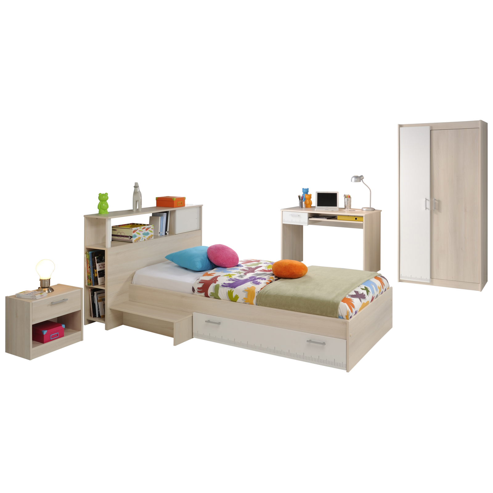 5-teiliges Jugendzimmer CHARLY 15 - Akazie-weiß - mit Schrank