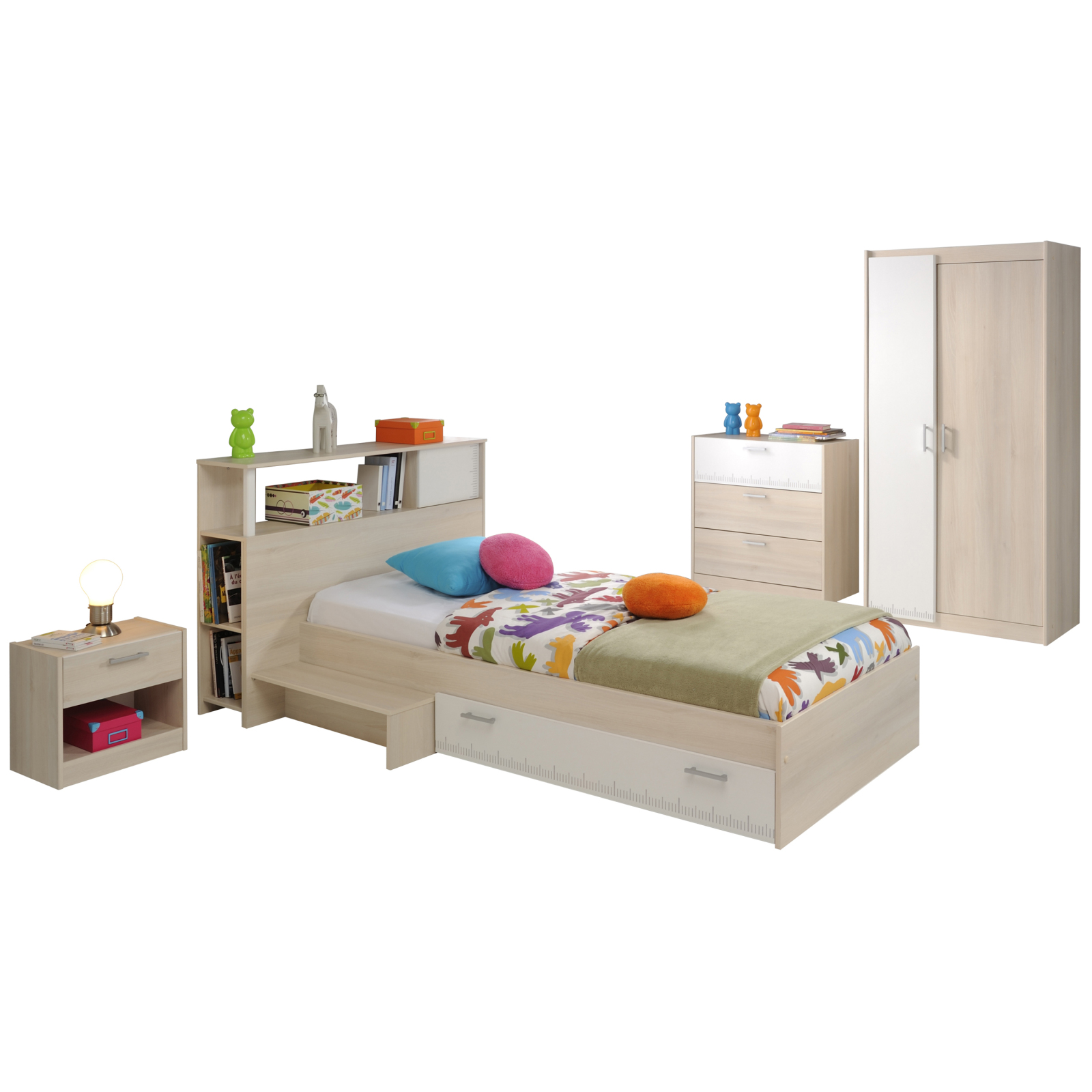 5-teiliges Jugendzimmer CHARLY 16 - Akazie-weiß - mit Kommode