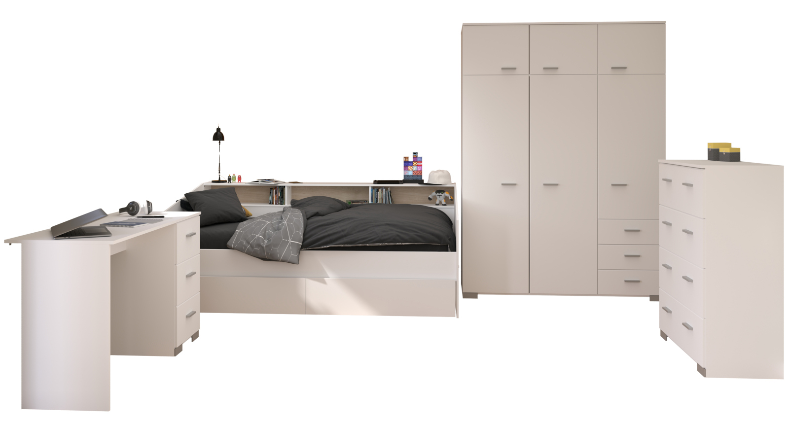 5-teiliges Kinderzimmer SLEEP 40 - weiß - mit 2 Bettschubkästen