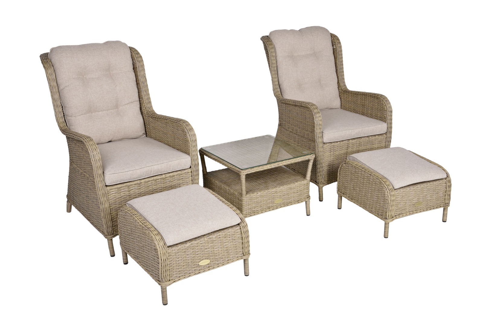 5-teiliges Sessel-Set VALENCIA - beige - Kunststoffgeflecht - mit Auflagen