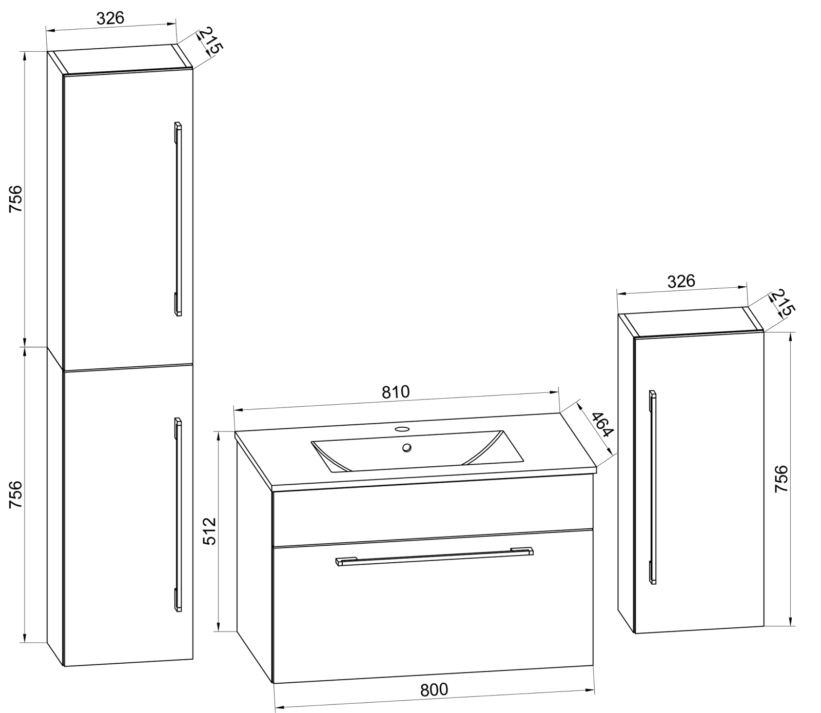 5-tlg. Bademöbel-Set BADINOS - weiß - 80 cm - mit Spiegelschrank