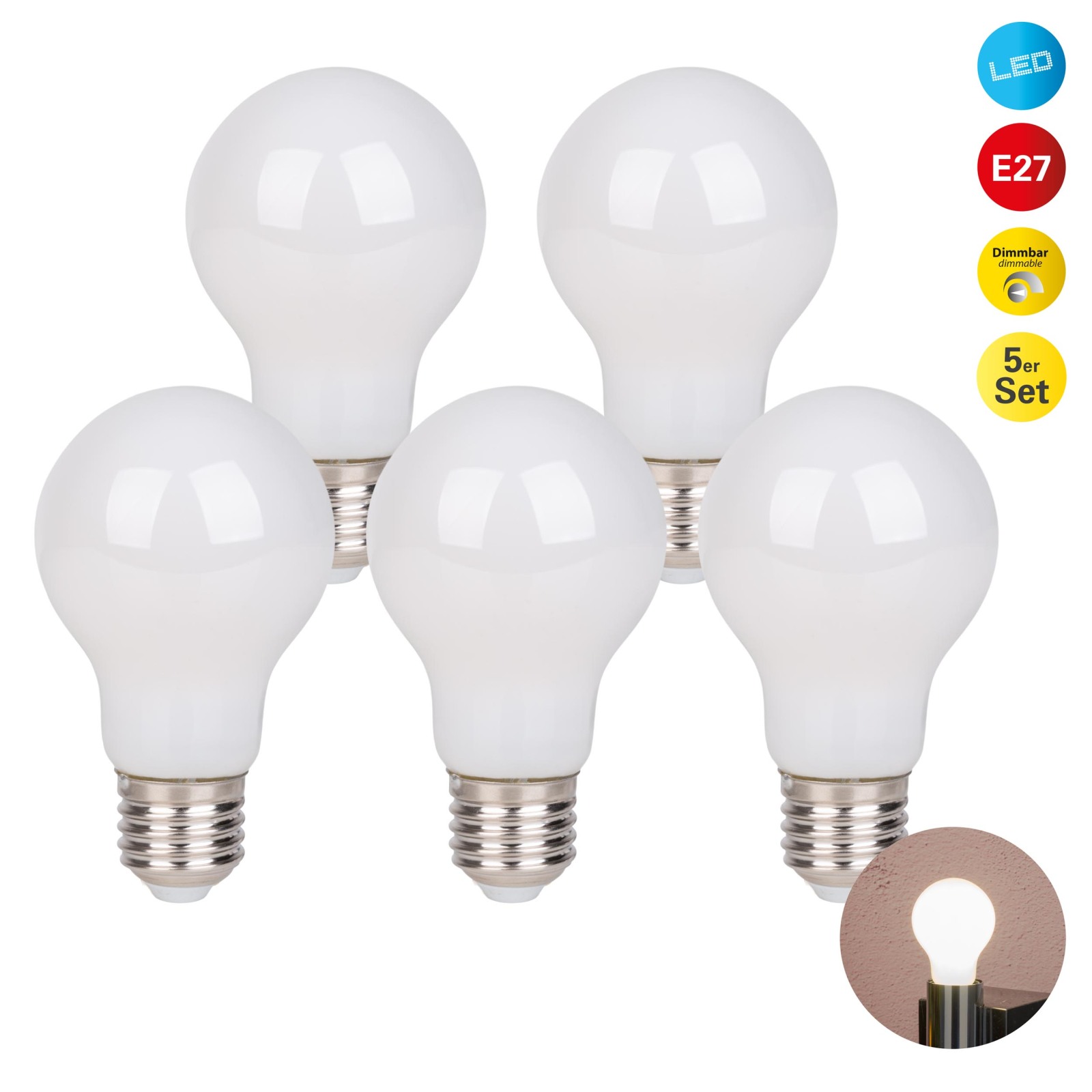 5er-Set LED-Leuchtmittel DAFFY - E27 - 8W - warmweiß