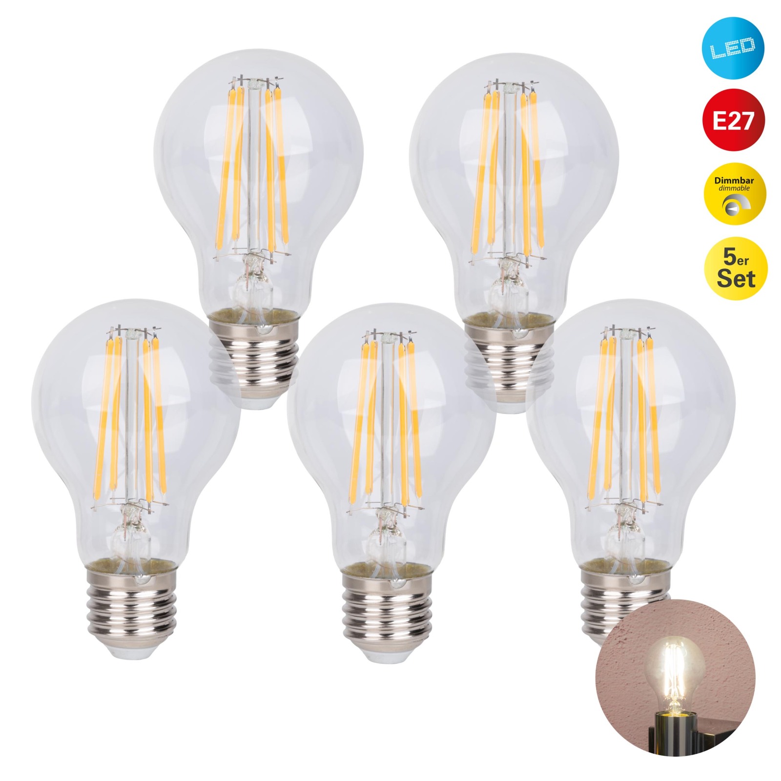 5er-Set LED-Leuchtmittel DAFFY - E27 - 8W - warmweiß