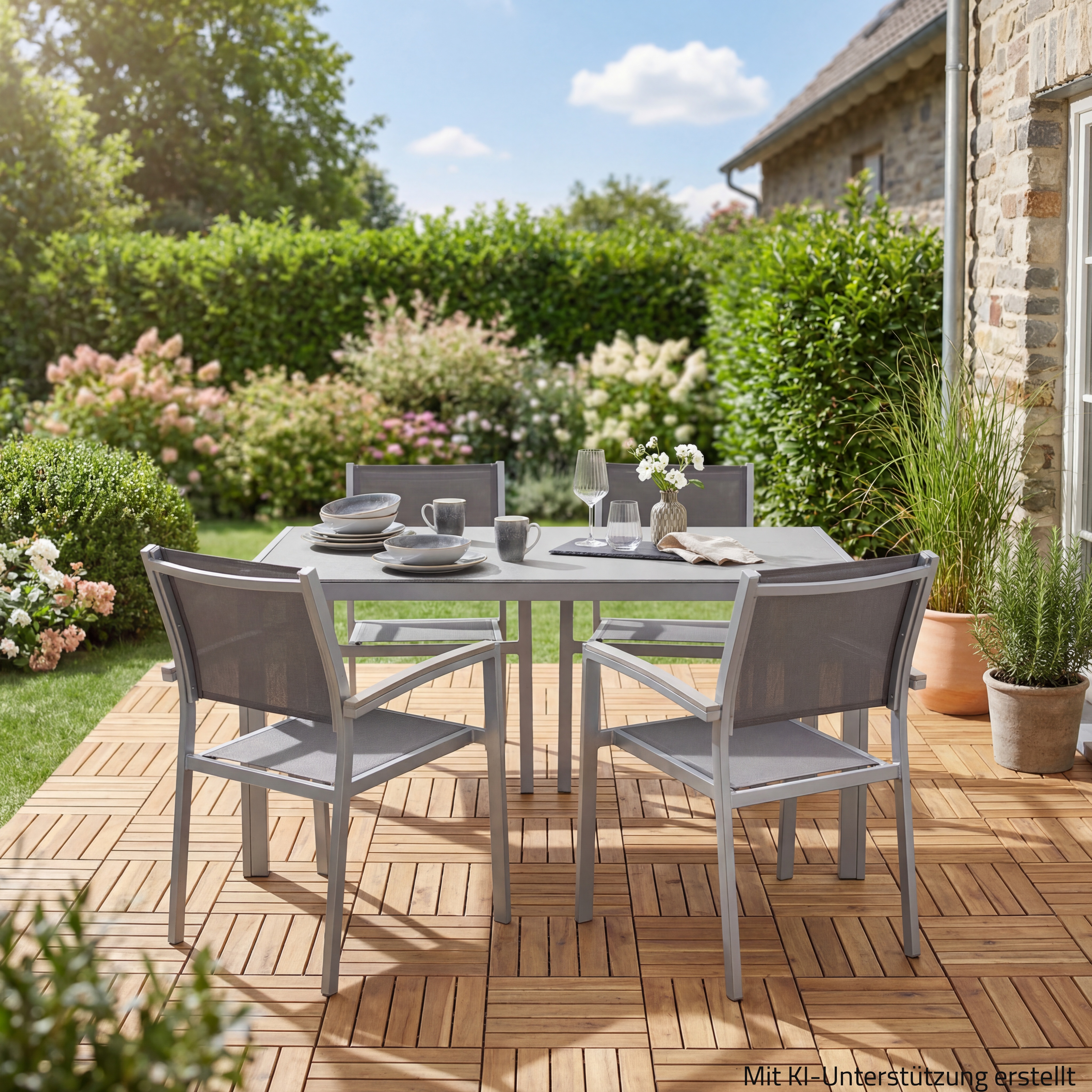 5er-Set Sitzgruppe GRACE - grau - Aluminium