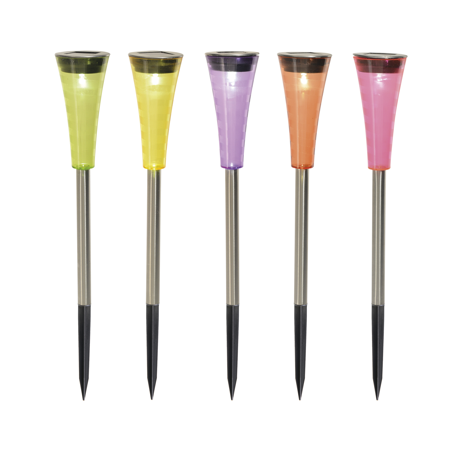 5er-Set Solar-LED-Erdspieße MULTI - bunt - 27,5 cm