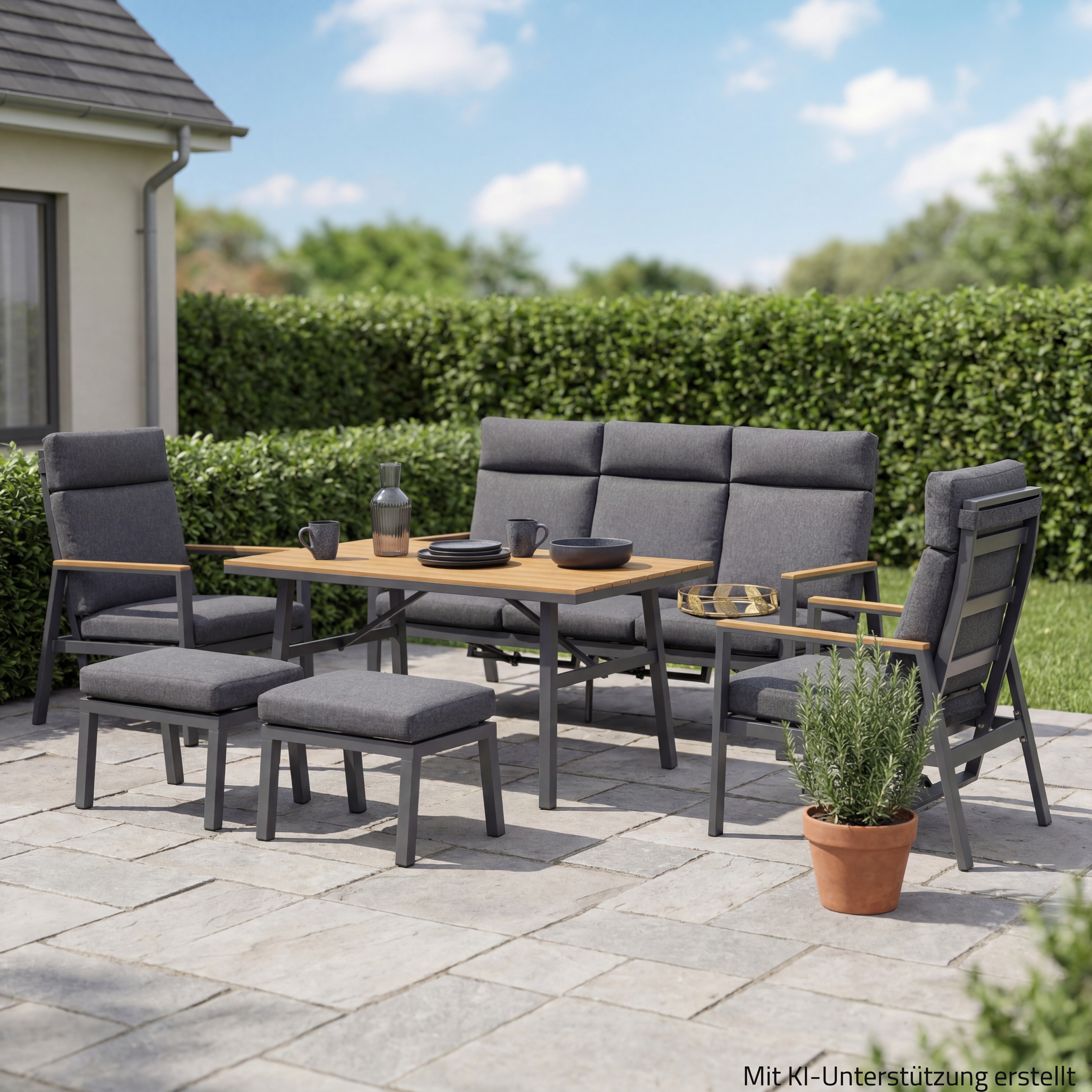 Kebnor Garten-Lounge-Set – 8-teilig Mit Esstisch, Massivholz-Akazienholz, Polstern, Für 8 Personen, Grau, Wetterfest
