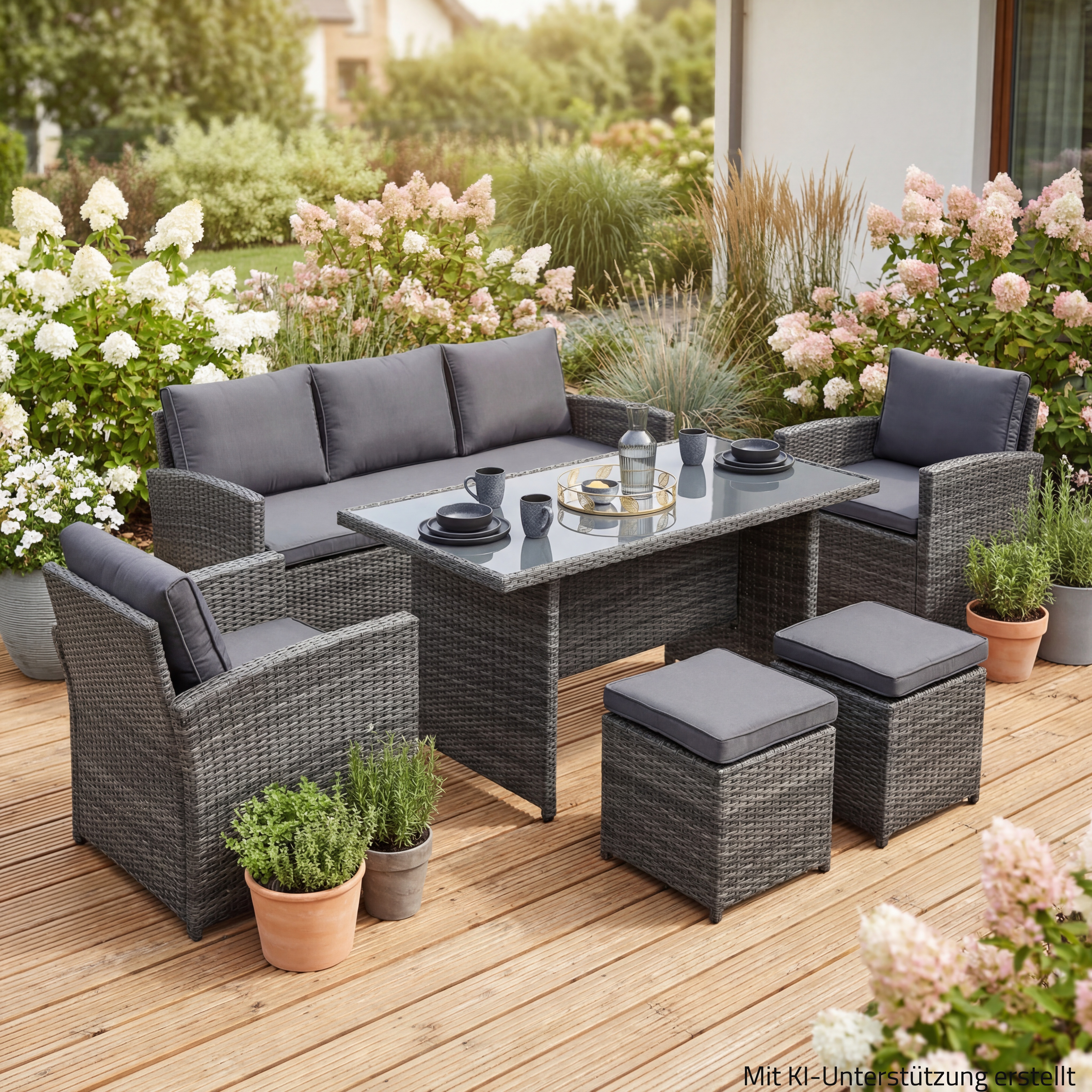 6-teilige Loungegarnitur - dunkelgrau - Polyrattan