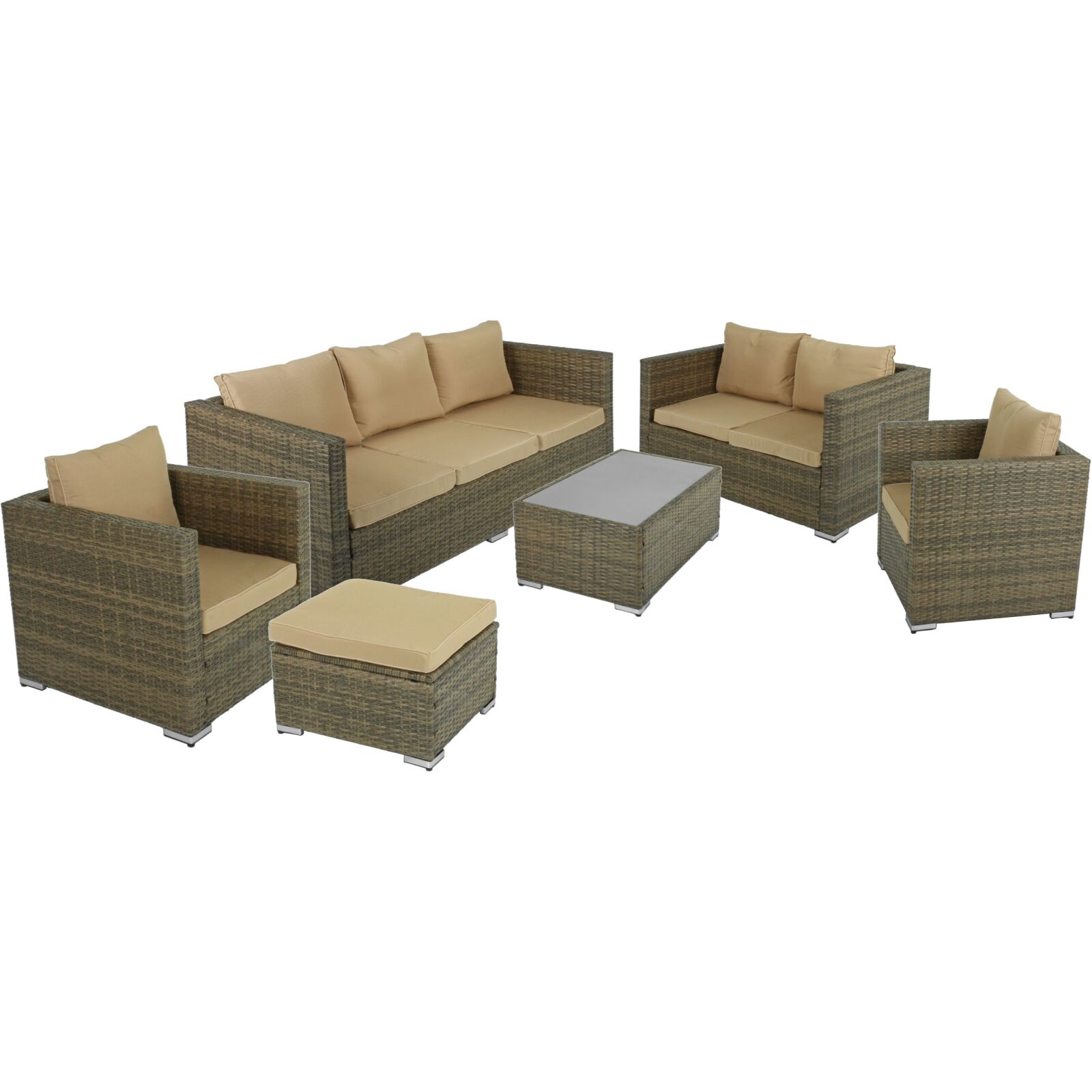 6-teilige Sitzgruppe MURCIA - cappuccinobraun - Stahl - Polyrattan