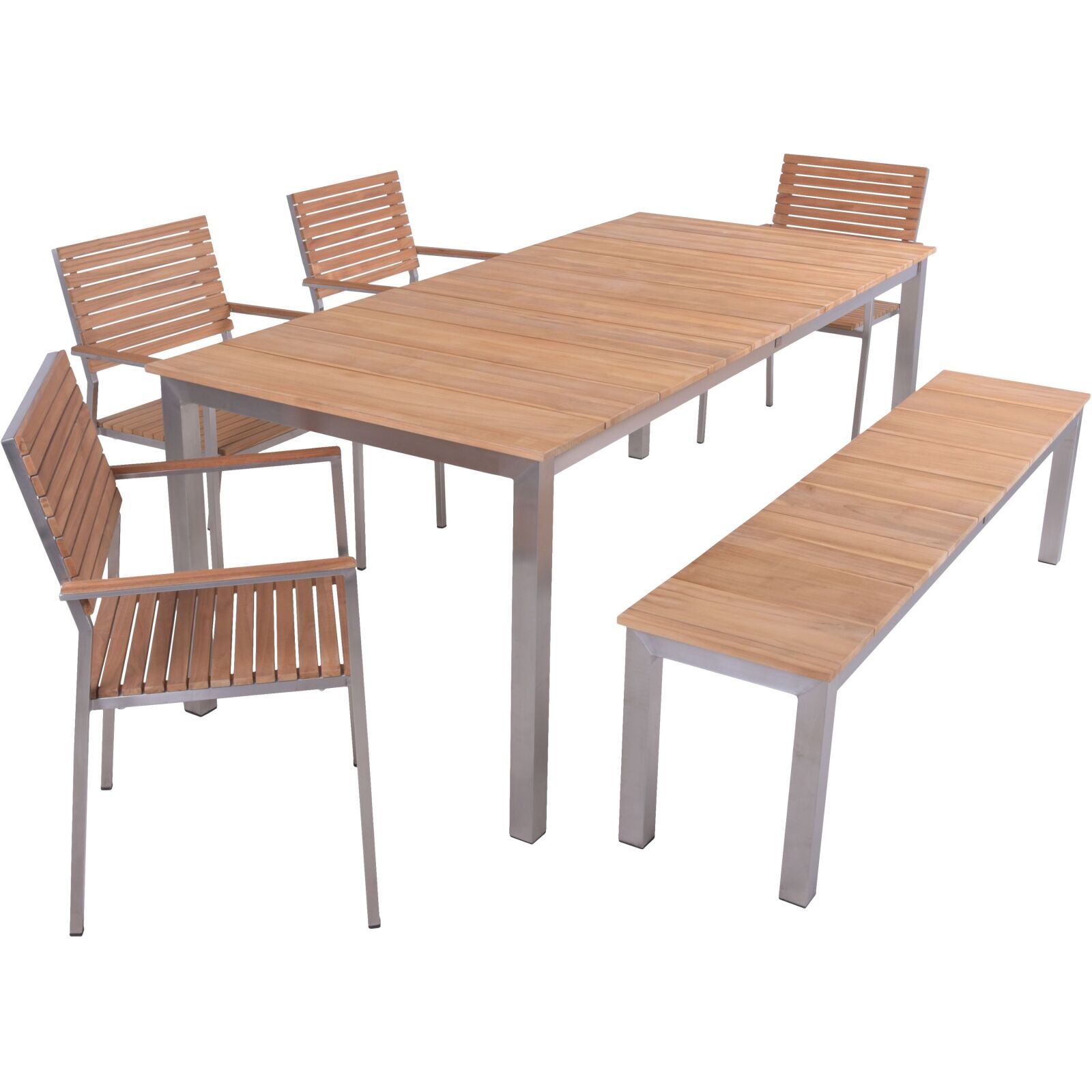6-teilige Tischgruppe DALLAS/DENVER - Teak Massivholz - Edelstahl