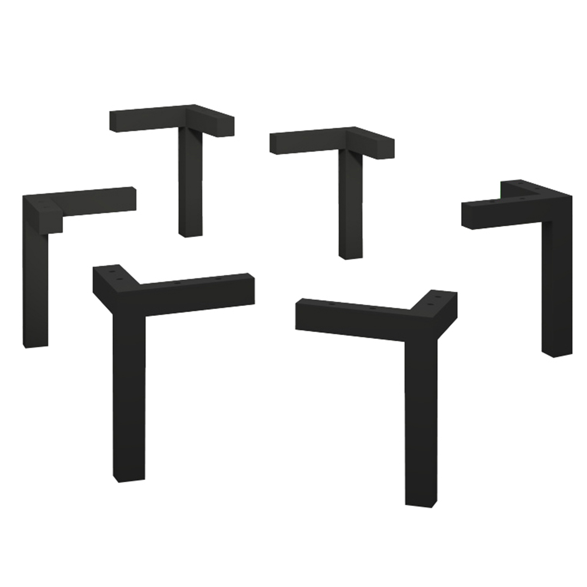 6-teiliges Möbelfuß-Set - schwarzgrau - eckig - mit Stützfüße