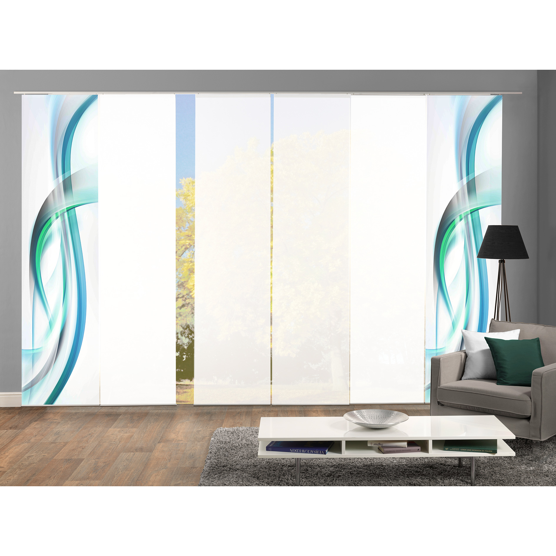 6-teiliges Schiebevorhang-Set FALA - blaugrün - je 60x245 cm