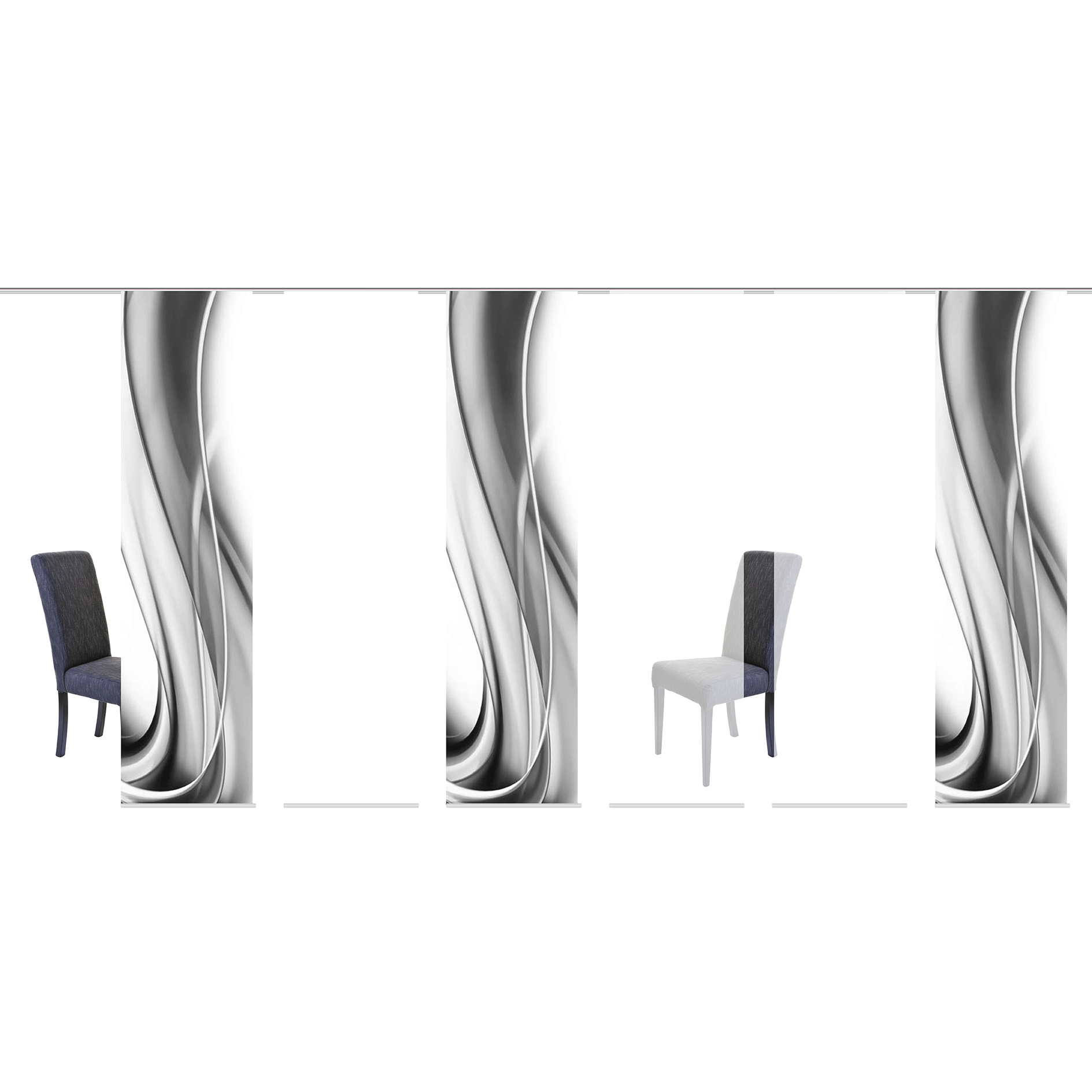 6-teiliges Schiebevorhang-Set ONDA - grau - je 60x245 cm