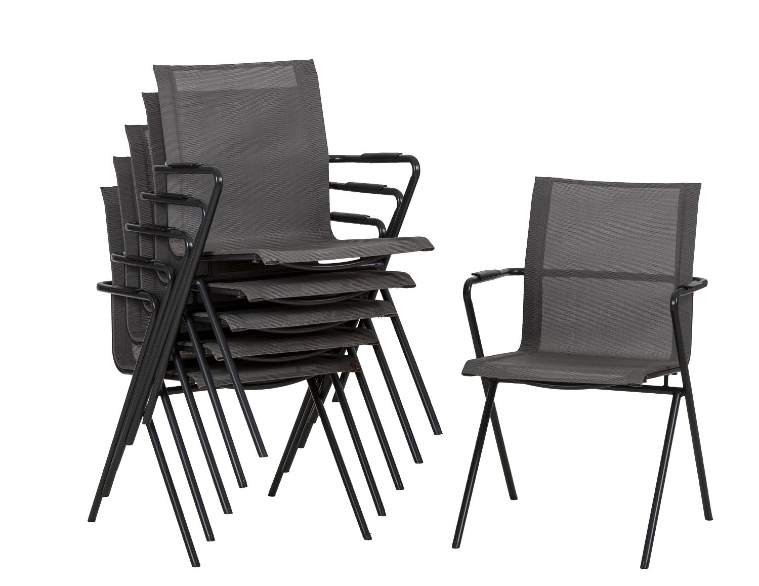 6-teiliges Stapelstuhl-Set - anthrazit-nero - 55x83 cm