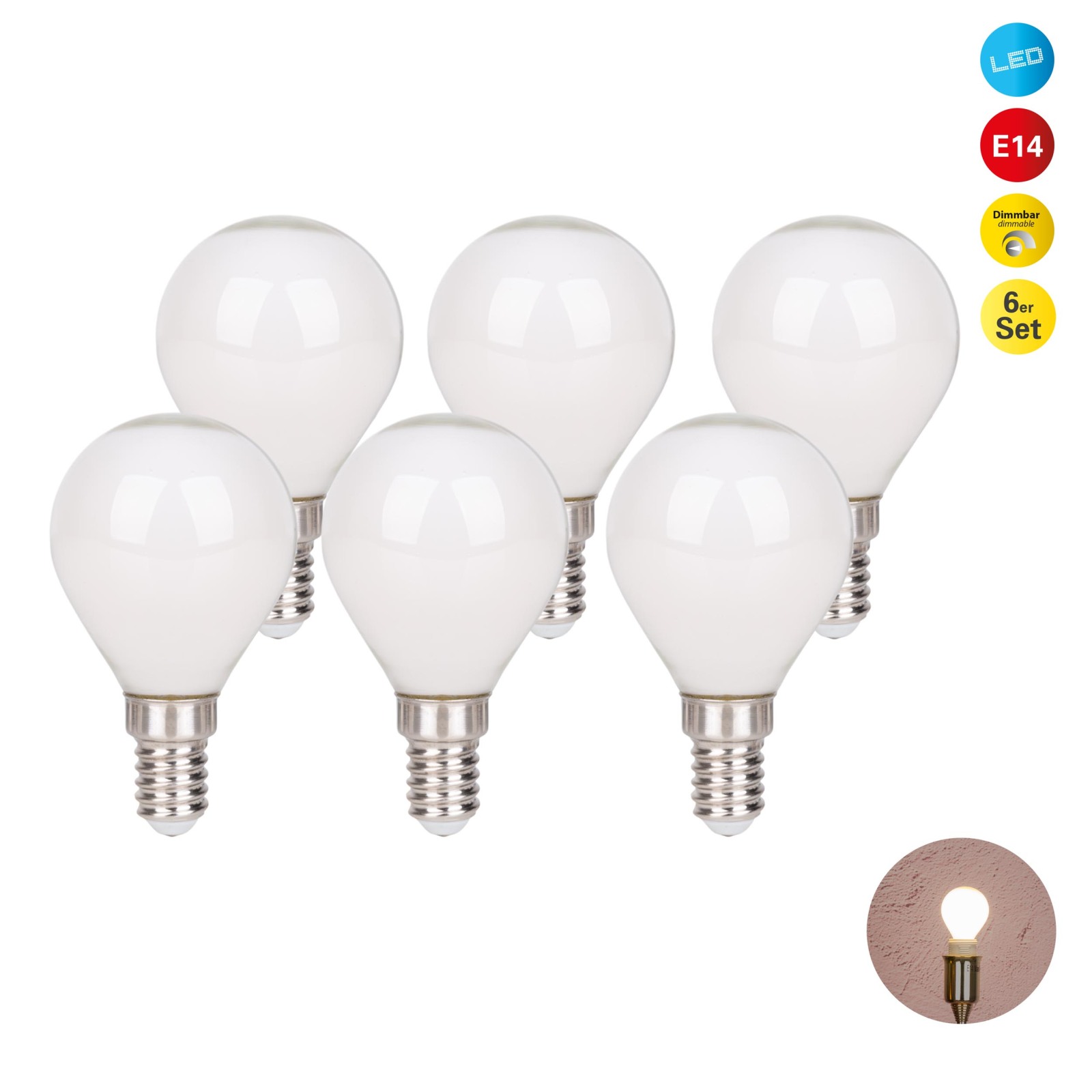 6er-Set LED-Leuchtmittel DAFFY - E14 - 4W - warmweiß