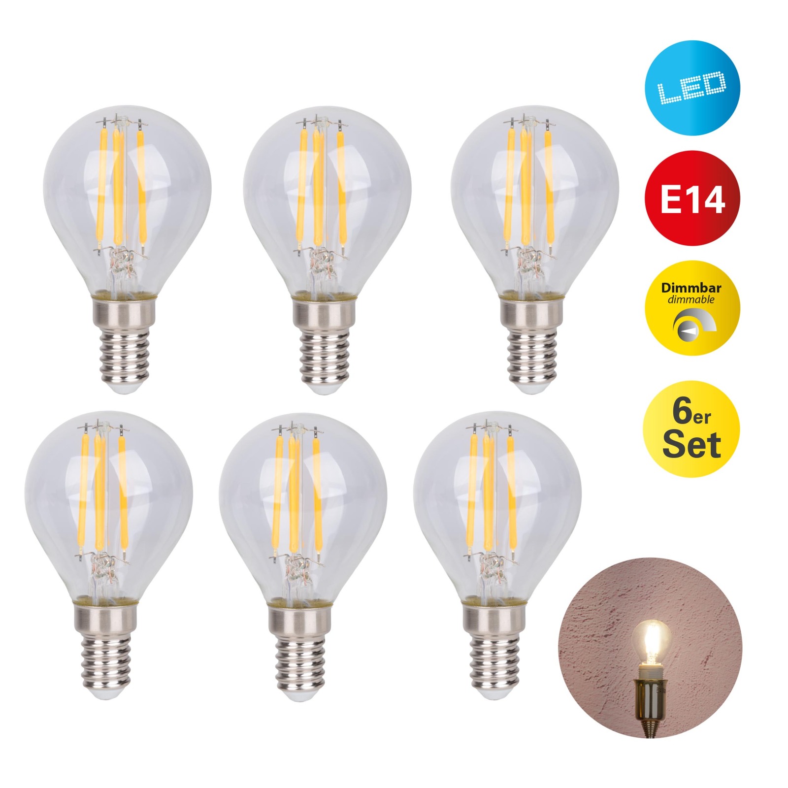 6er-Set LED-Leuchtmittel DAFFY - E14 - 4W - warmweiß