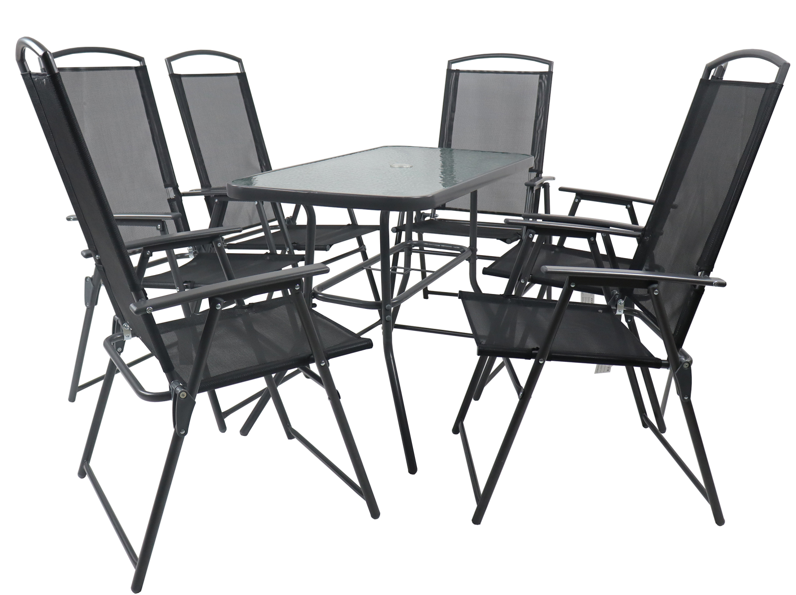 7-teilige Garten-Tischgruppe - anthrazit - Glasplatte - 110x55 cm