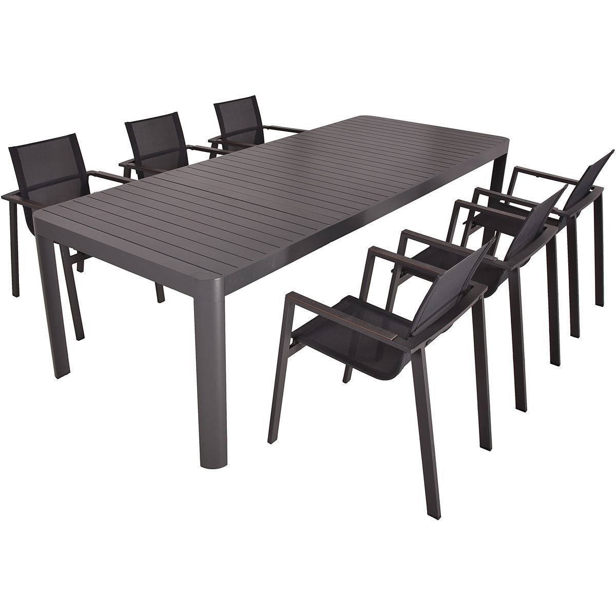 7-teilige Tischgruppe AMIRA - dunkelgrau-anthrazit - Aluminium
