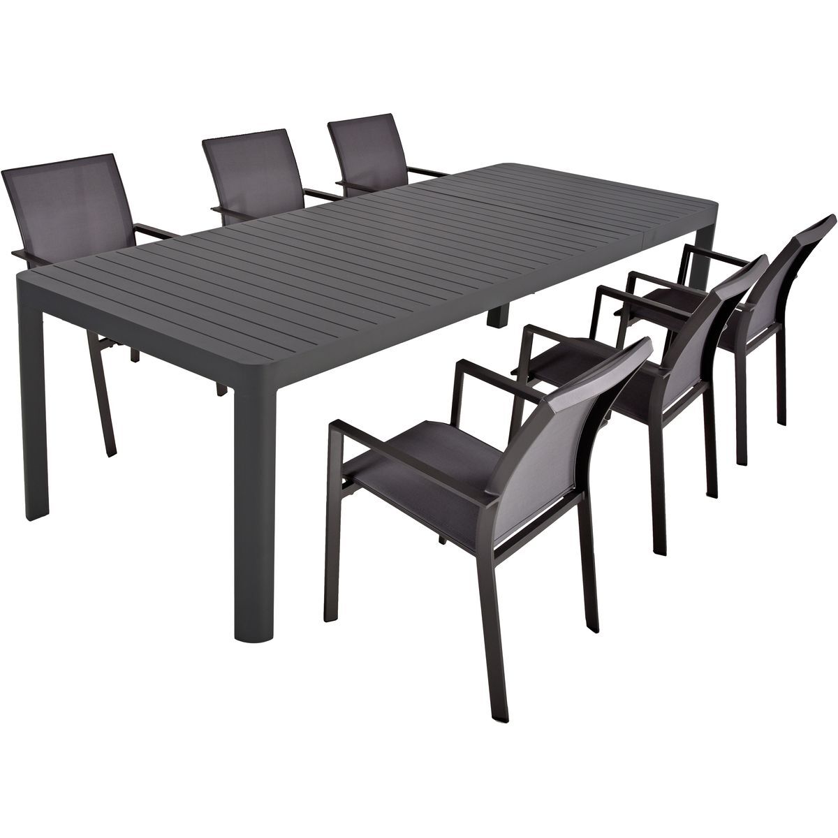 7-teilige Tischgruppe AMIRA/RANA - dunkelgrau-anthrazit - Aluminium