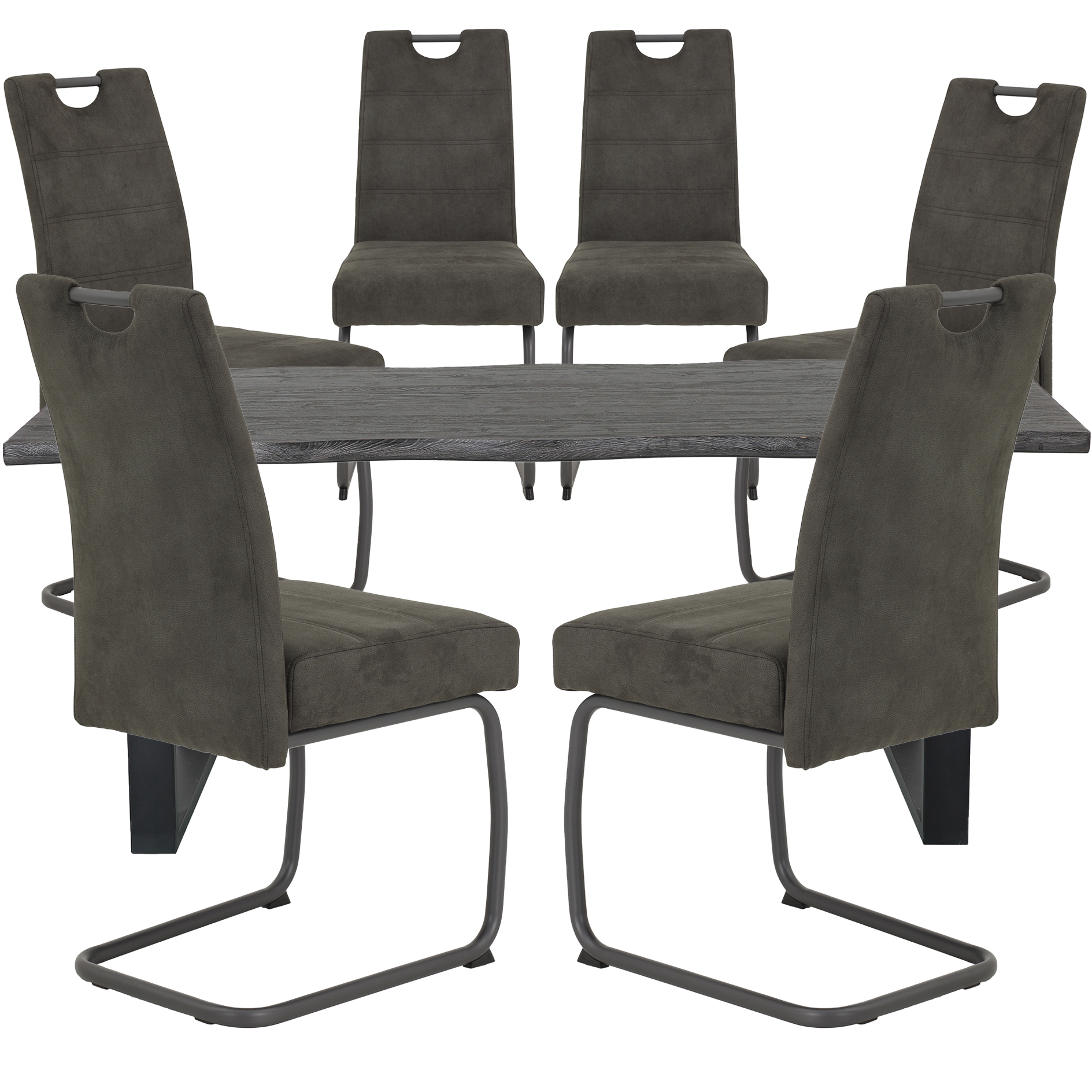 7-teilige Tischgruppe - anthrazit - grau - Lederoptik - 180x90 cm