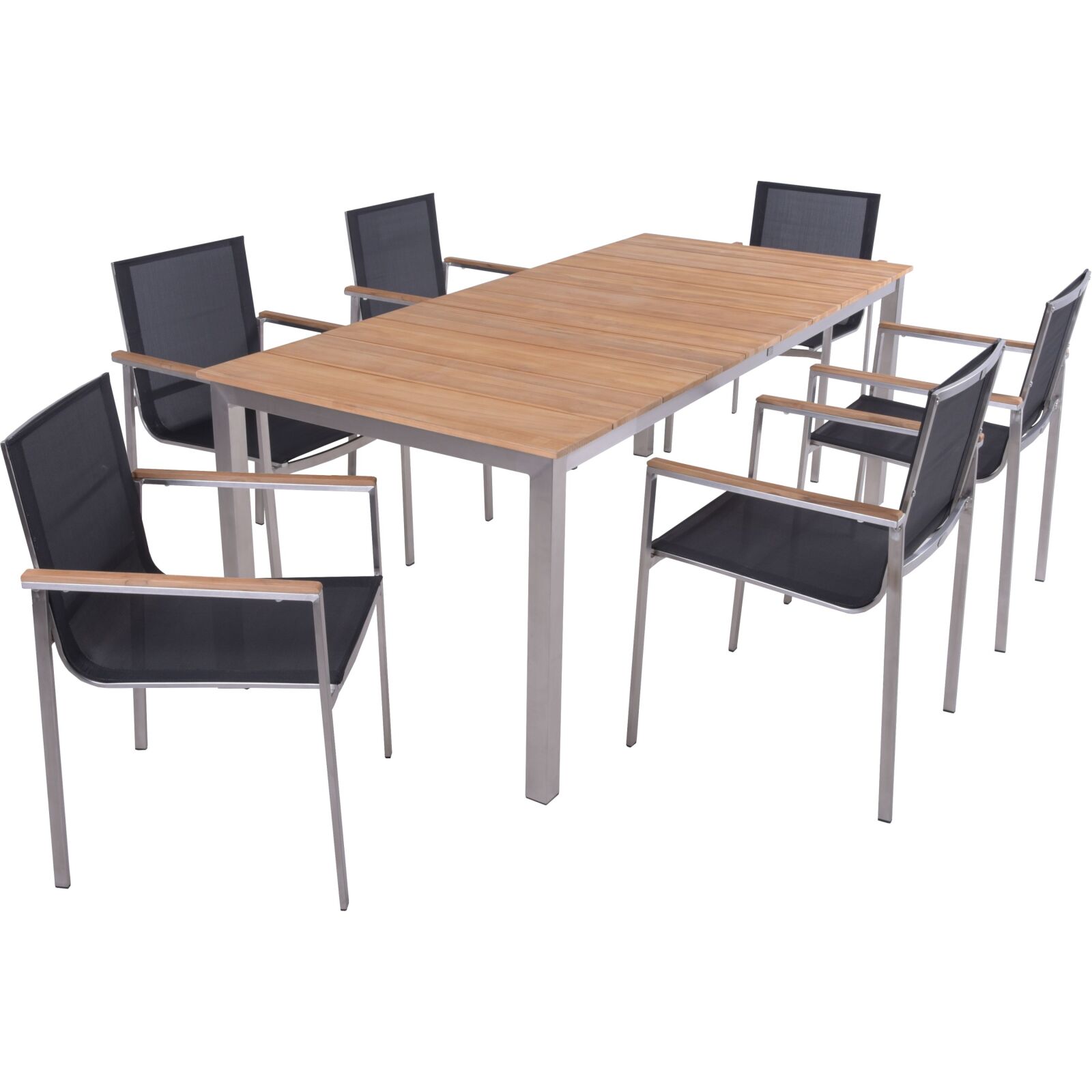 7-teilige Tischgruppe DALLAS/DENVER - Teak Massivholz - Edelstahl