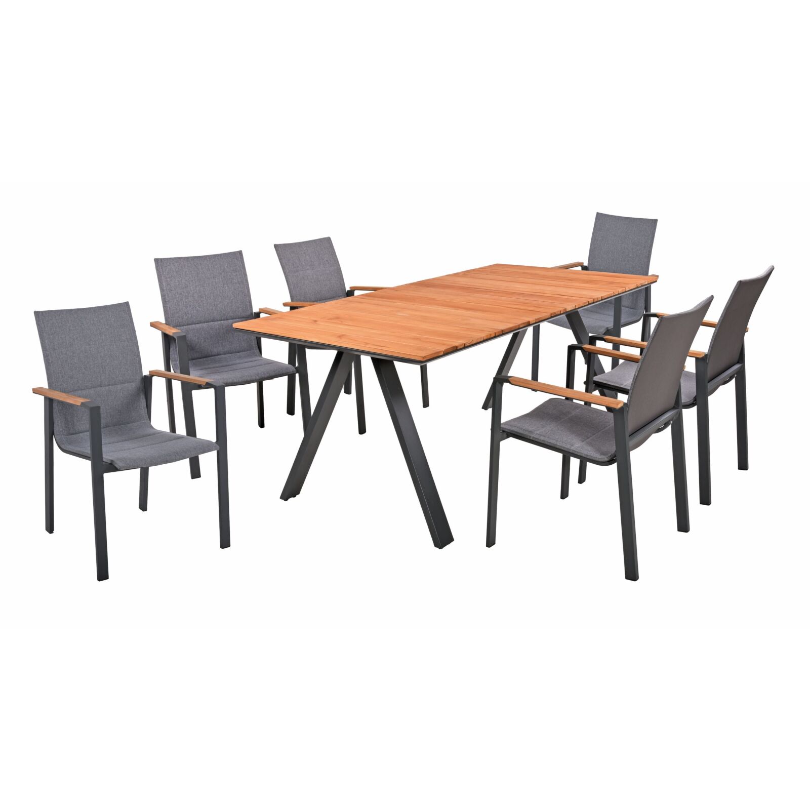 7-teilige Tischgruppe DAVINA 02 - naturbraun-anthrazit - Teak - Aluminium