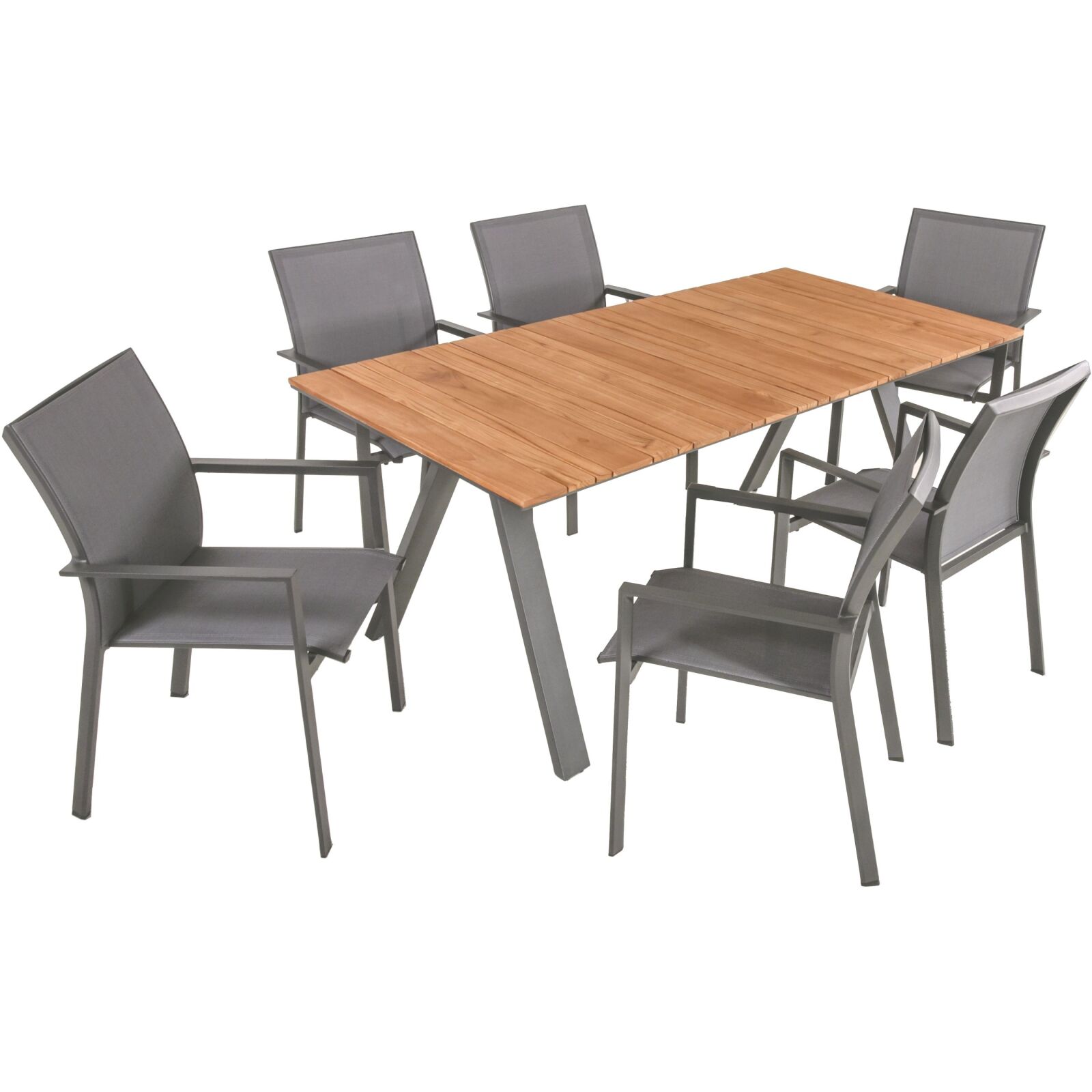 7-teilige Tischgruppe DAVINA 04 - naturbraun- anthrazit - Teak - Aluminium