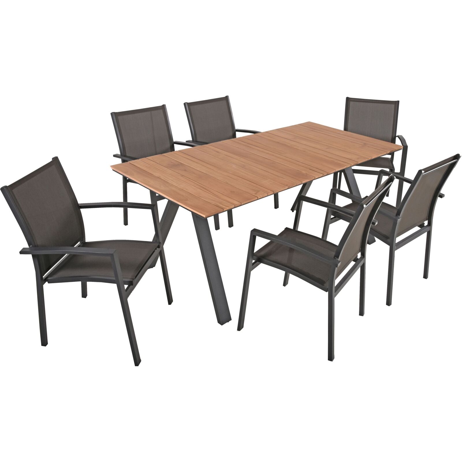 7-teilige Tischgruppe DAVINA 06 - naturbraun-anthrazit - Teak - Aluminium