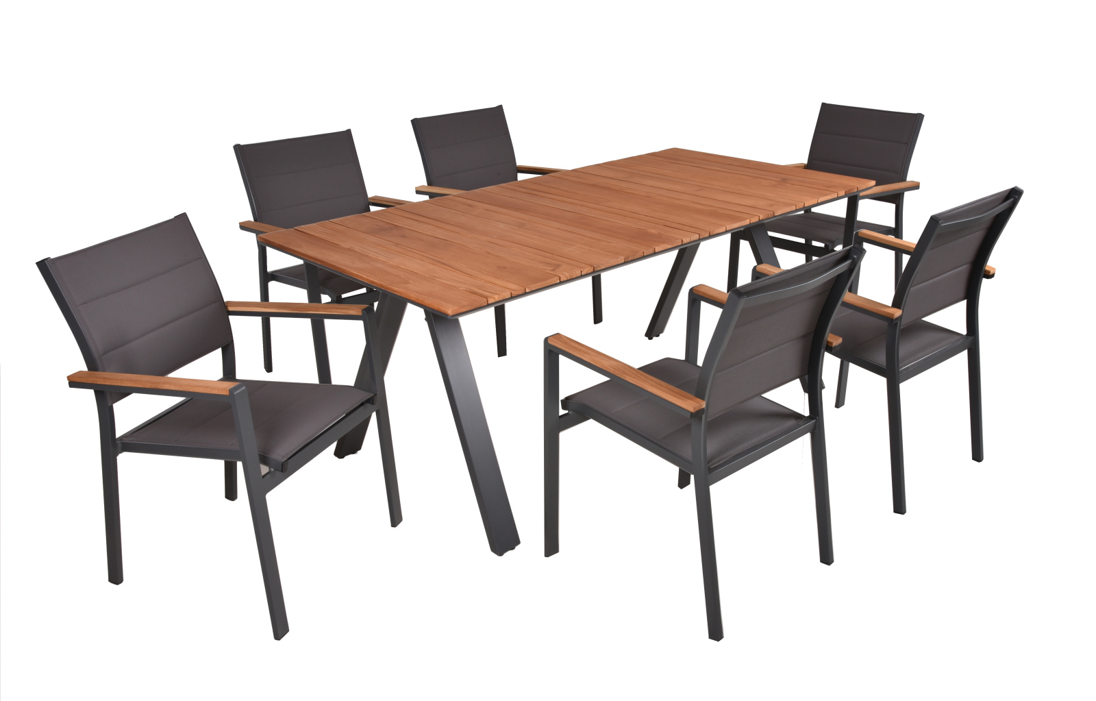 7-teilige Tischgruppe DAVINA 09 - hellbraun-grau - Teak - Aluminium